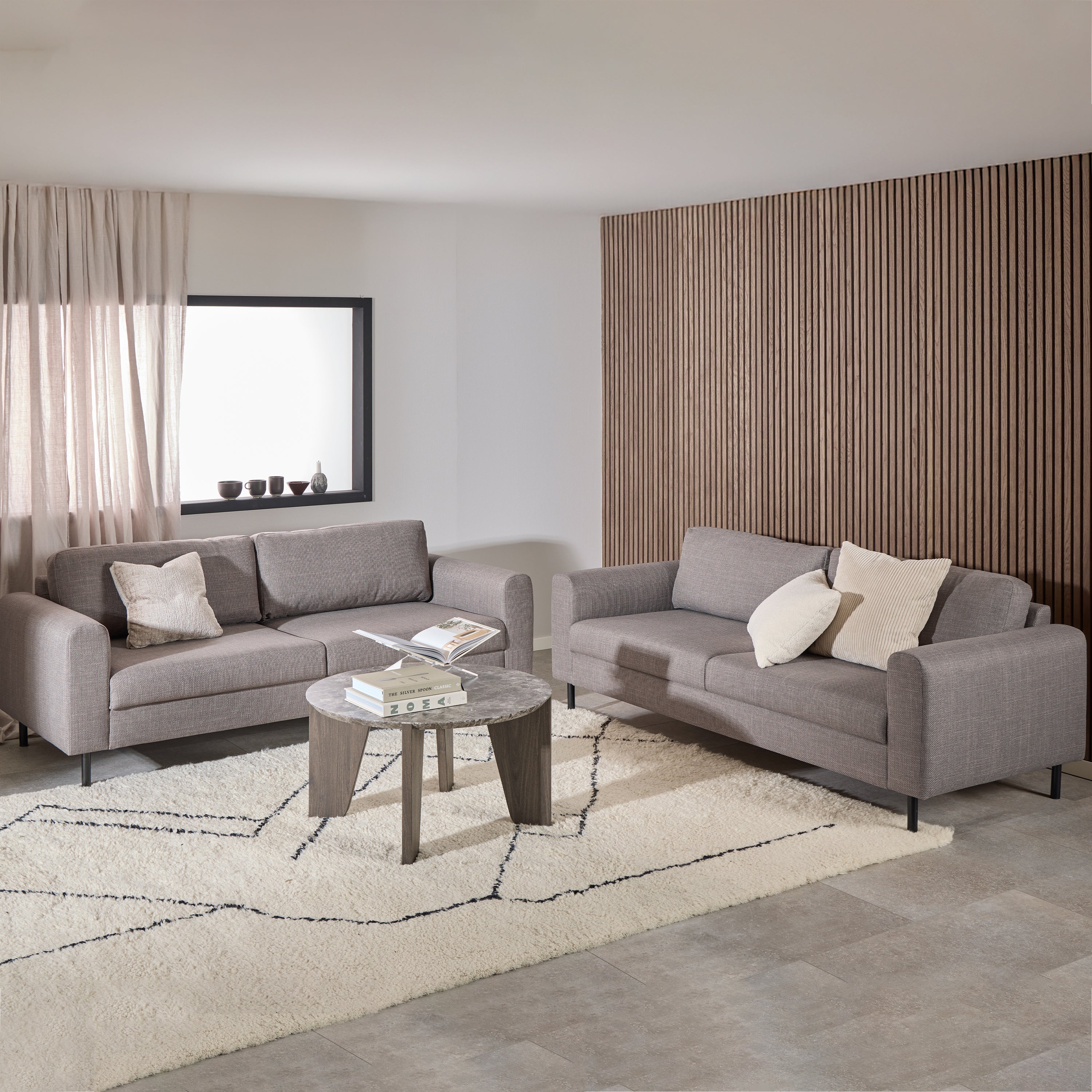 Omaha Set of 2 x 3 Seater Sofas in Basel Light Grey Brown Fabric – FTG