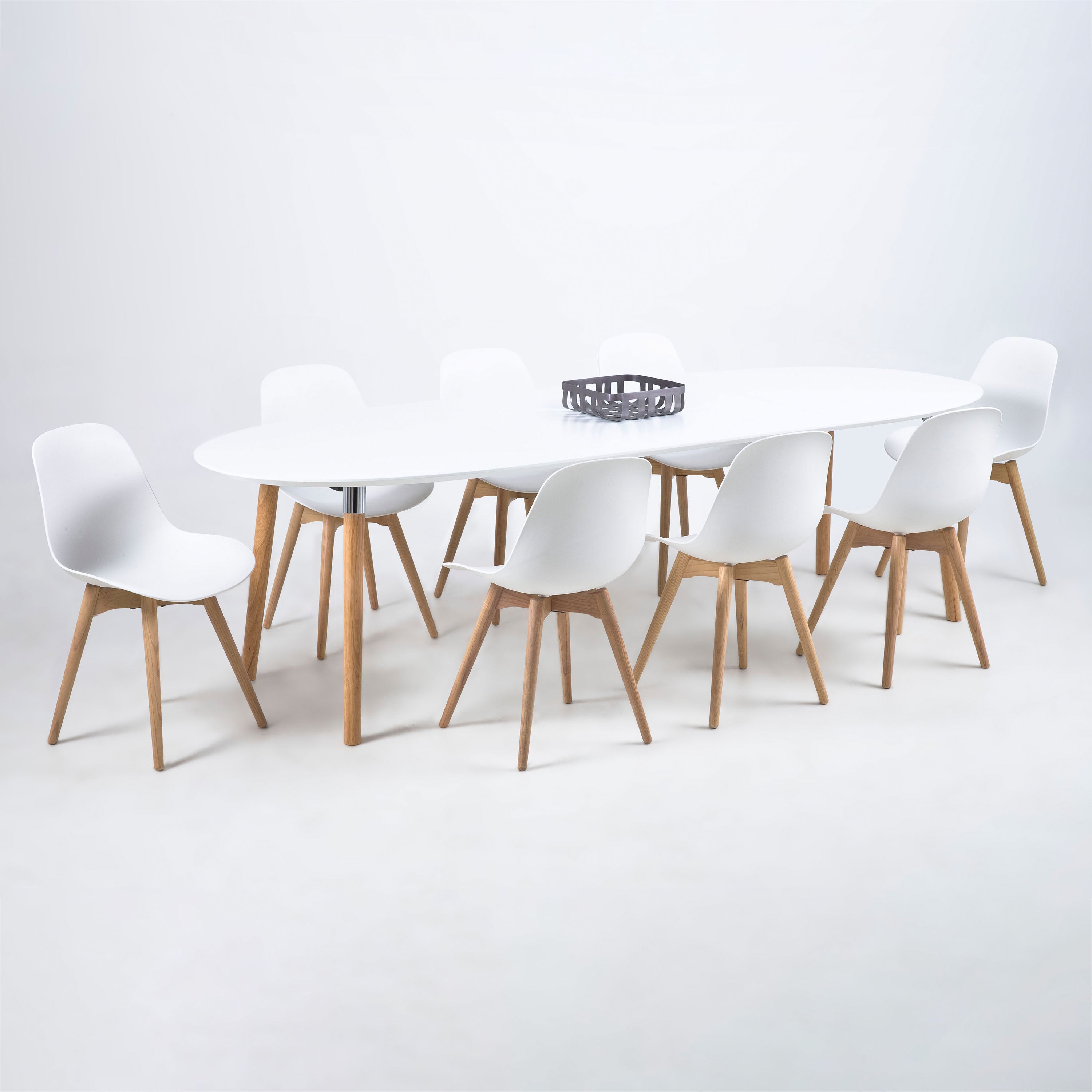 Belina Oval Dining Table in White & Oak – FTG, view 4