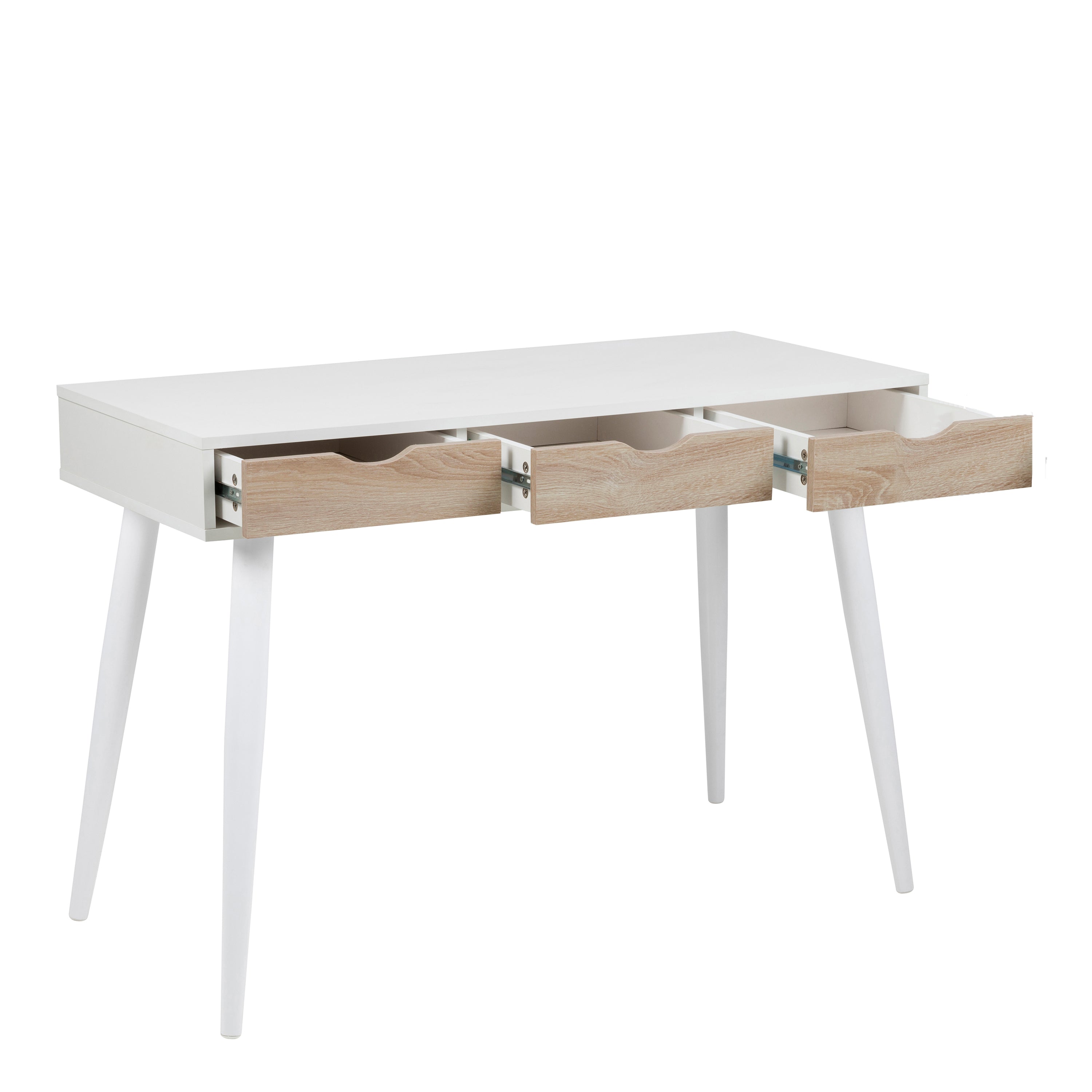 Neptun 3 Drawer Desk in White with 3 Oak Drawers – FTG, view 3