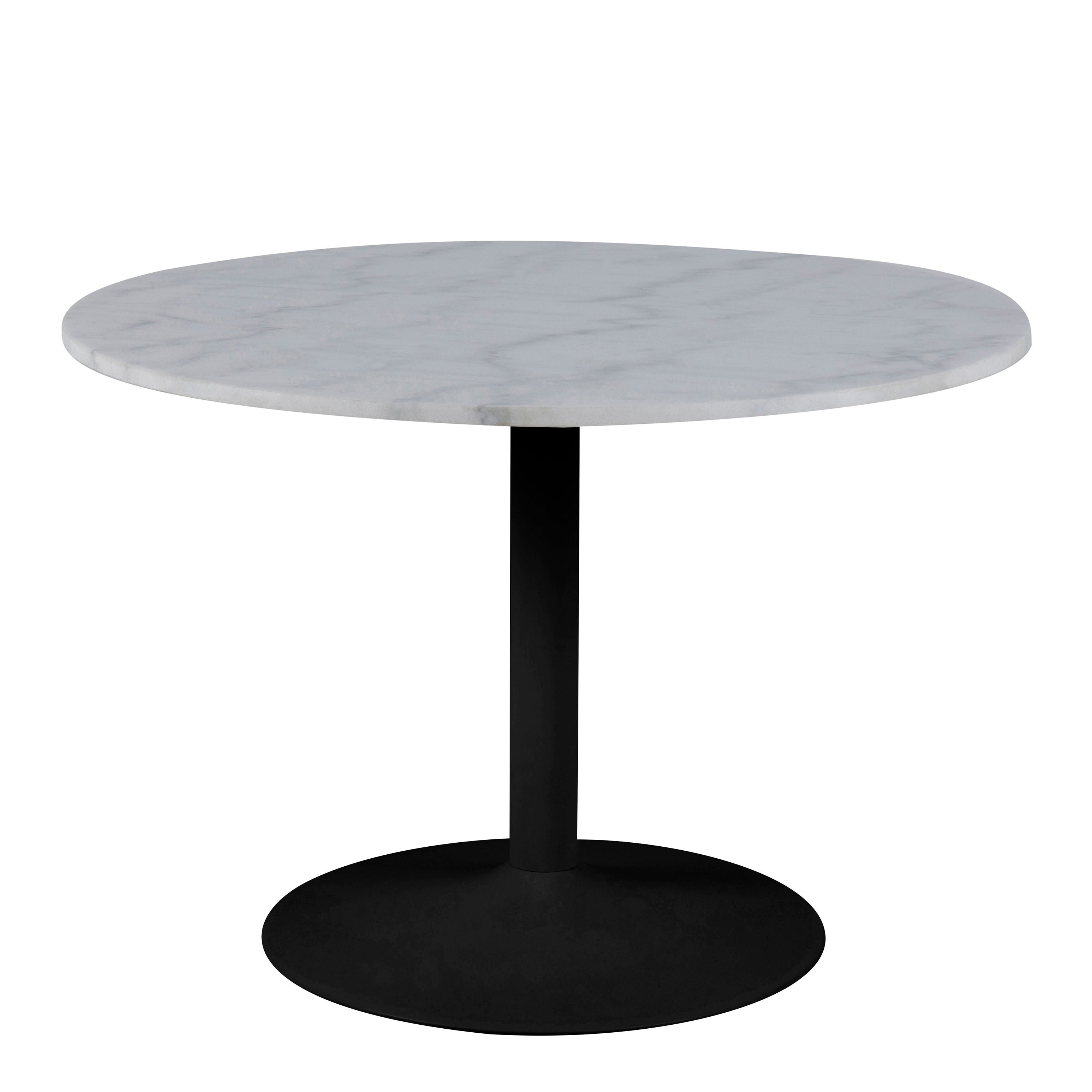Tarifa Round Dining Table with White Polished Marble Top and Black Base – FTG
