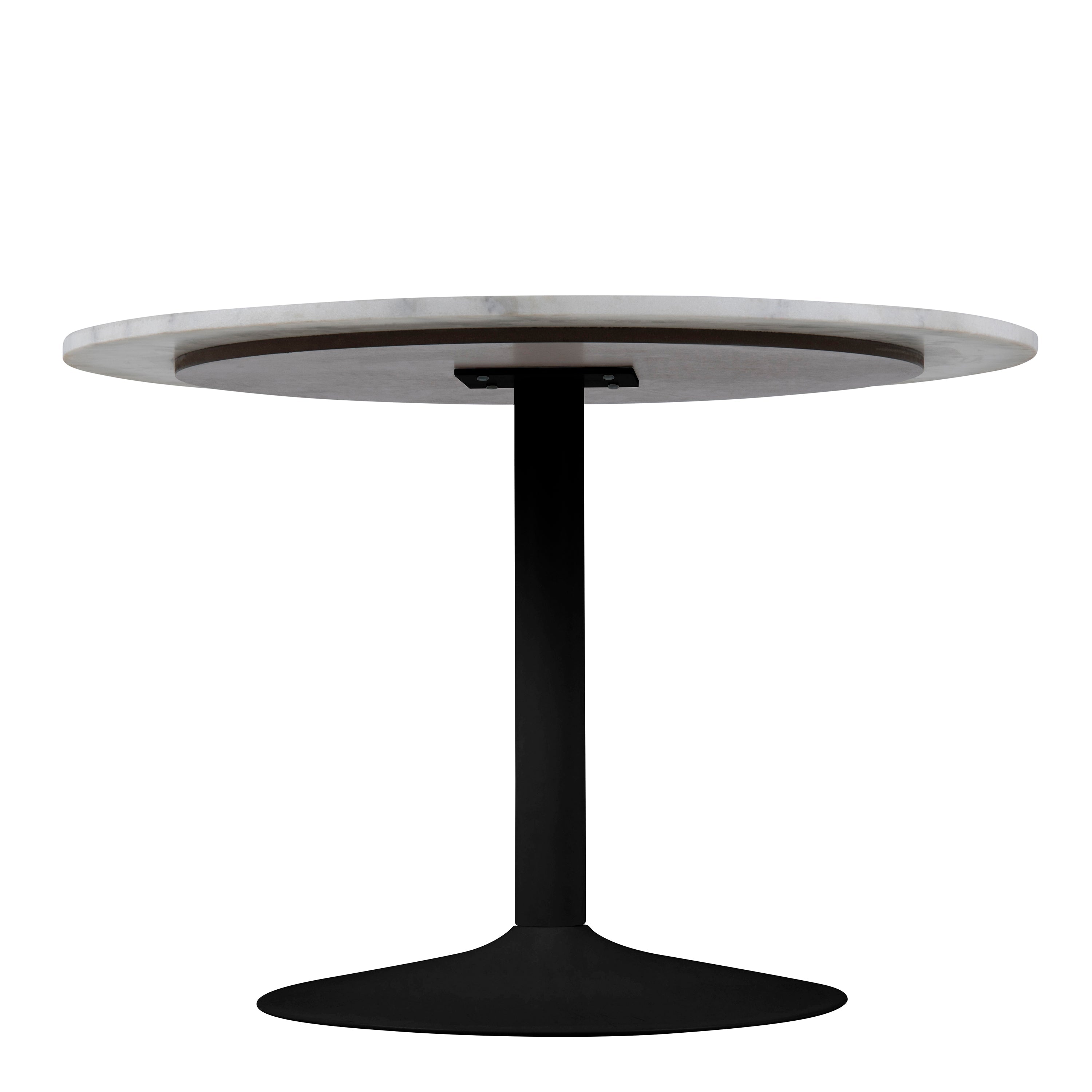 Tarifa Round Dining Table with White Polished Marble Top and Black Base – FTG, view 4