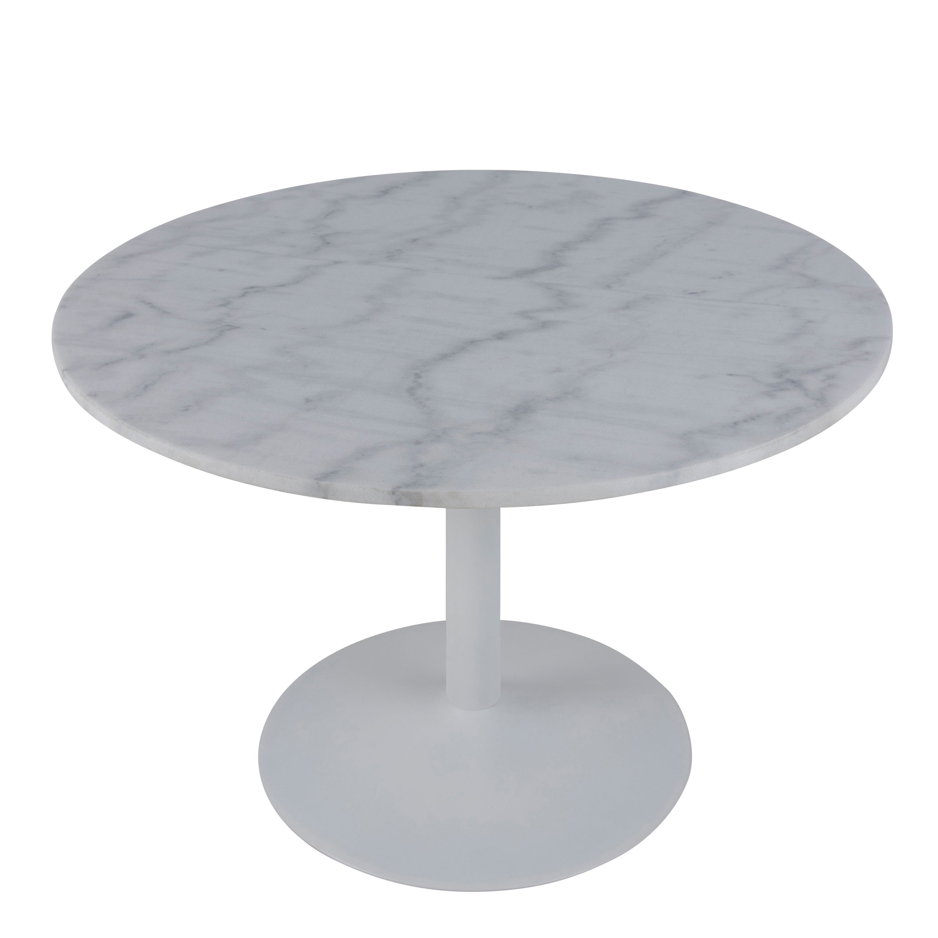 Tarifa Round Dining Table with White Polished Marble Top and White Base – FTG, view 3