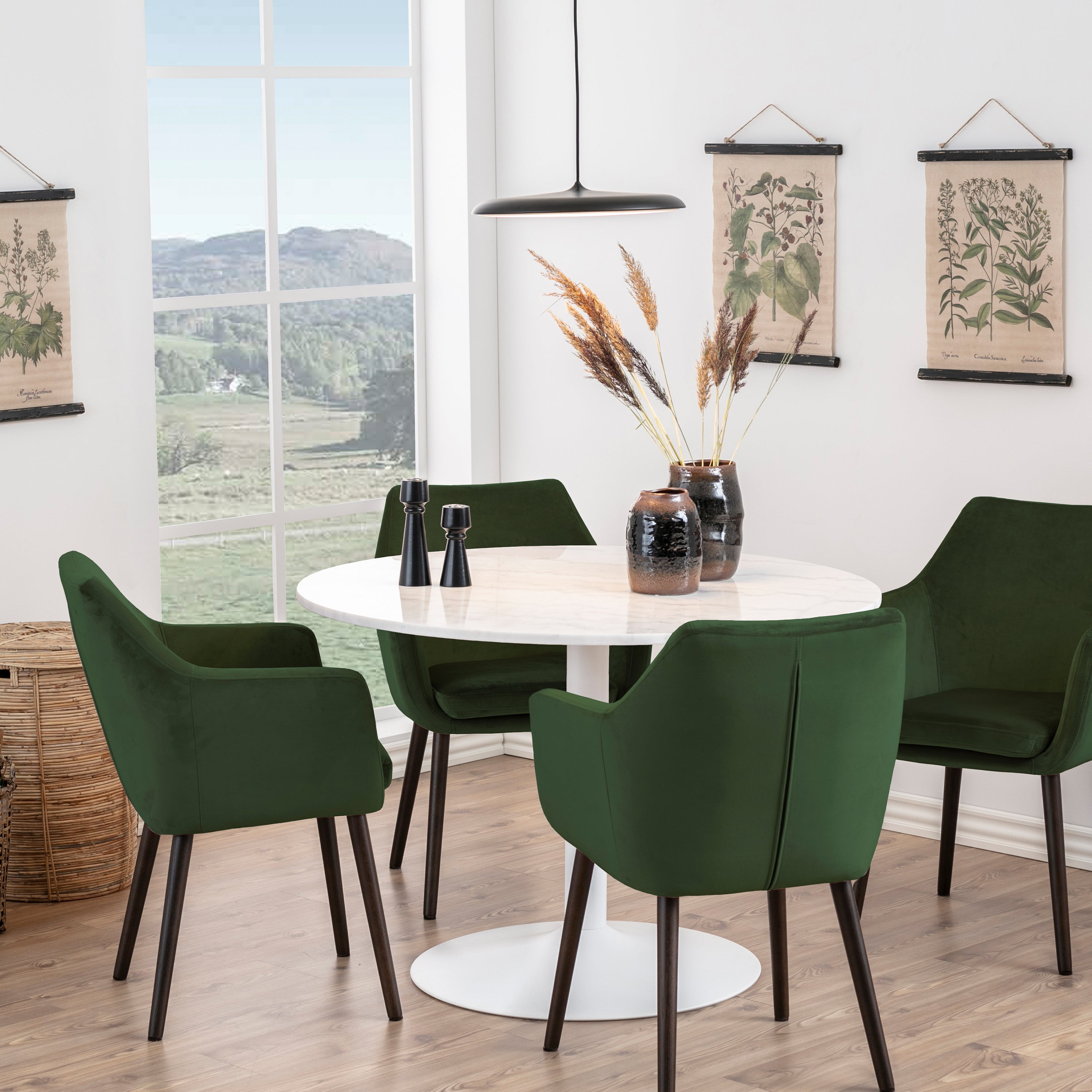Tarifa Round Dining Table with White Polished Marble Top and White Base – FTG, view 6
