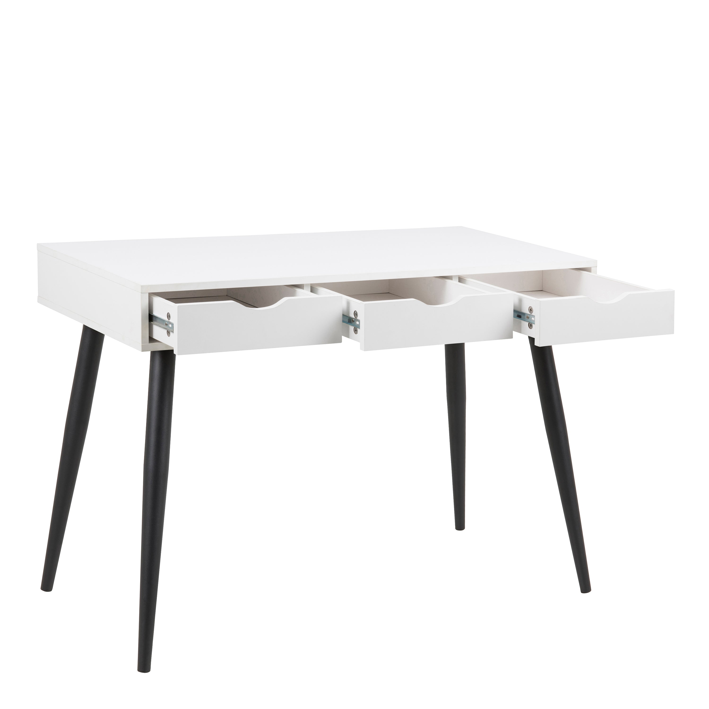 Neptun 3 Drawer Office Desk in White with Black Legs – FTG, view 3