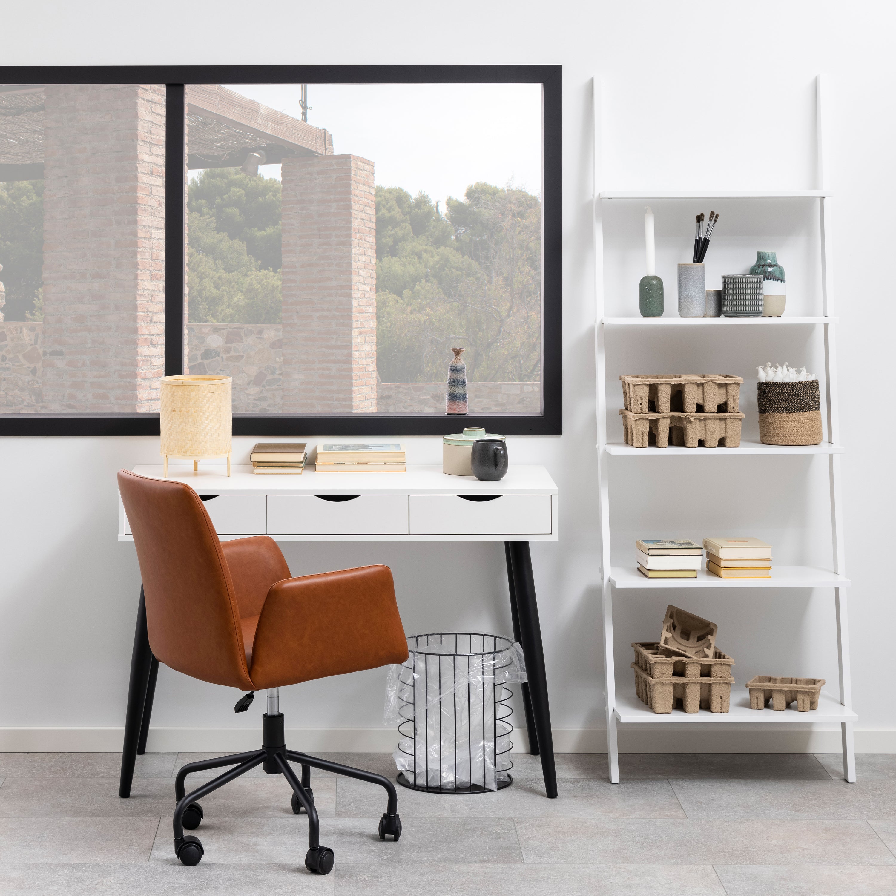 Neptun 3 Drawer Office Desk in White with Black Legs – FTG, view 4
