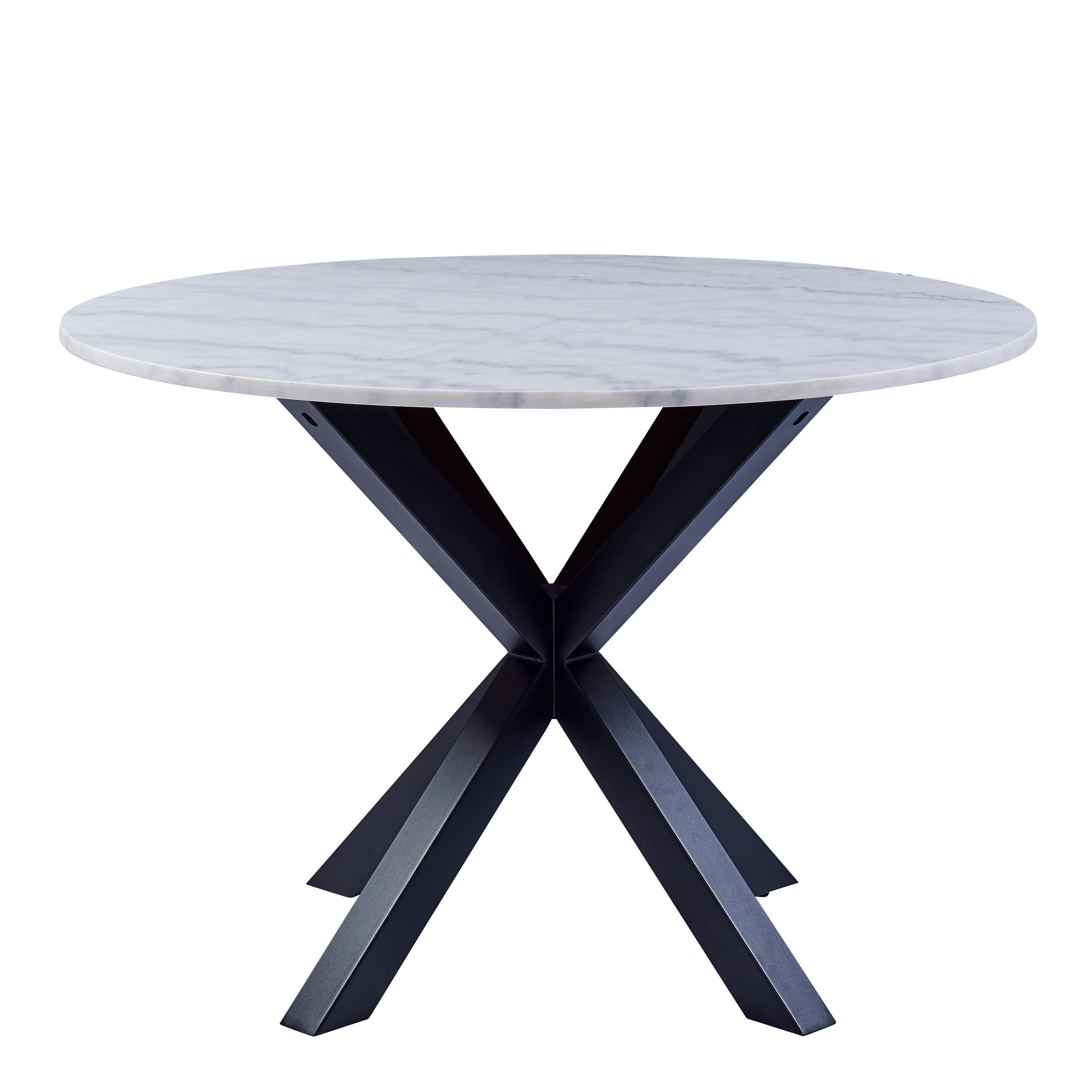 Heaven Round Dining Table with White Polished Marble Top Included 4 I_Oregon Dining Chair In Black with Cream Stitching, –…