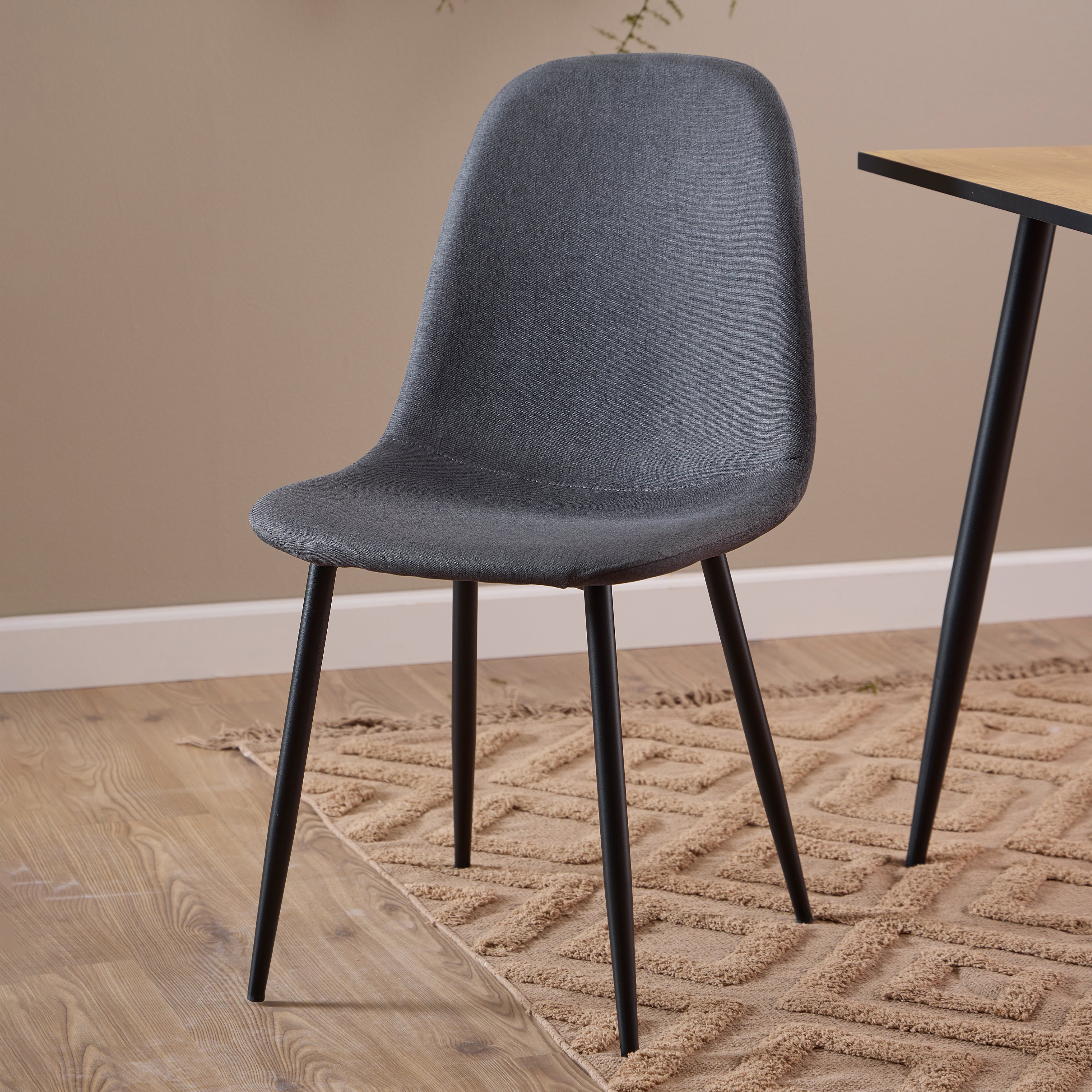 Wilma Dining Table with Oak Top & Black Legs Included 4 Celia Dining Chair in Light Grey – FTG, view 6