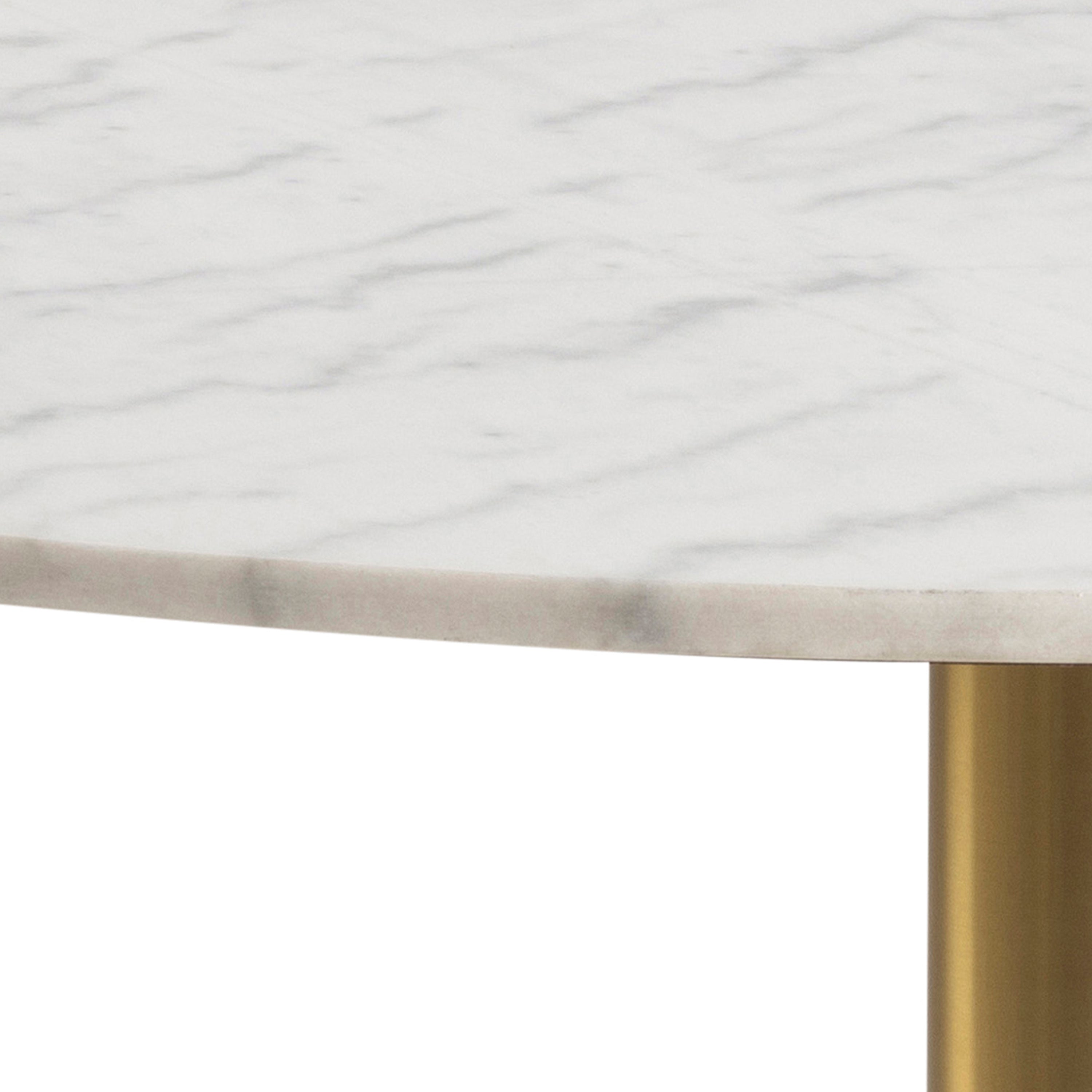 Corby Round Dining Table with White Polished Marble Top & Gold Base inc 4 Batilda Dining Chairs in Copper