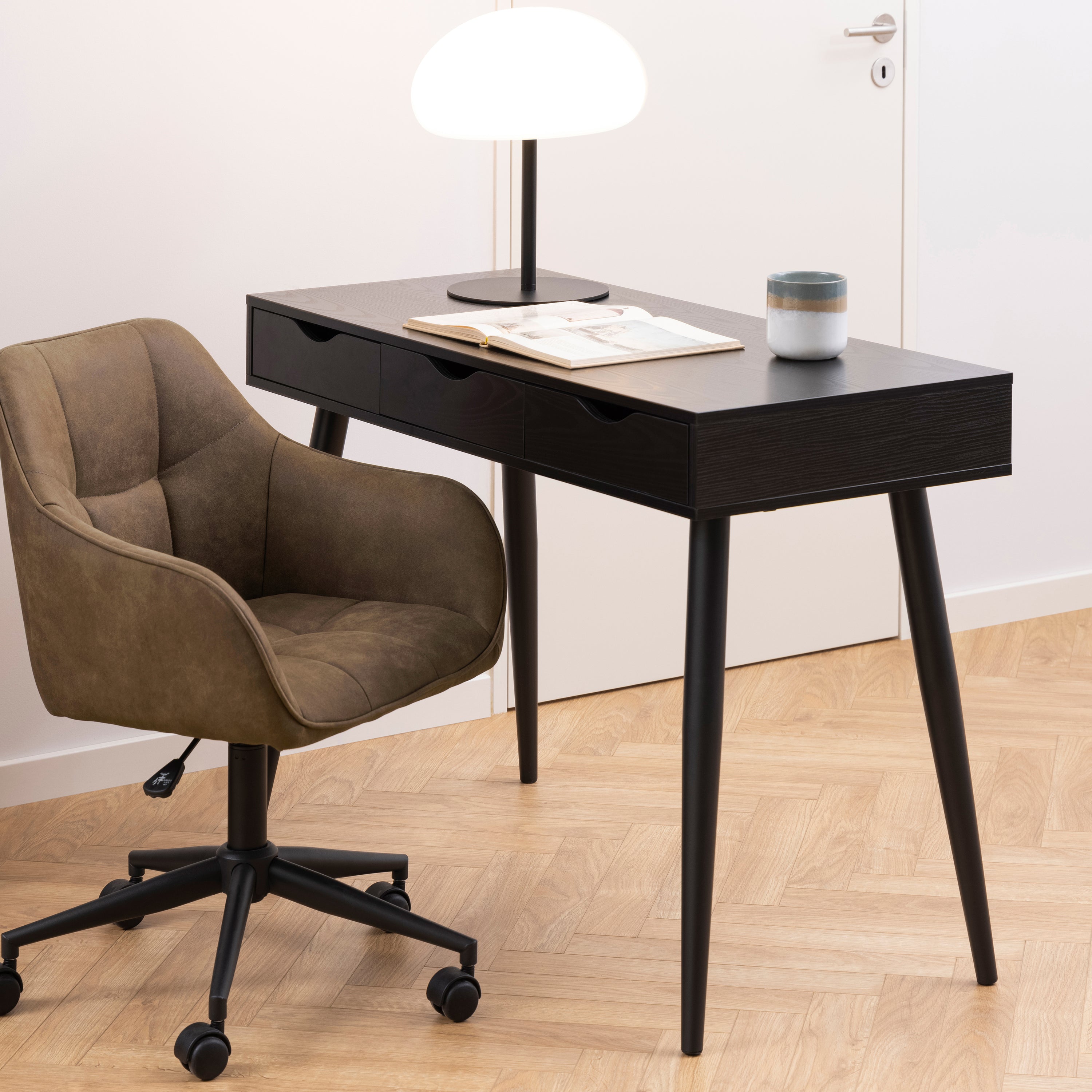 Neptun 3 Drawer Office Desk in Black – FTG, view 6