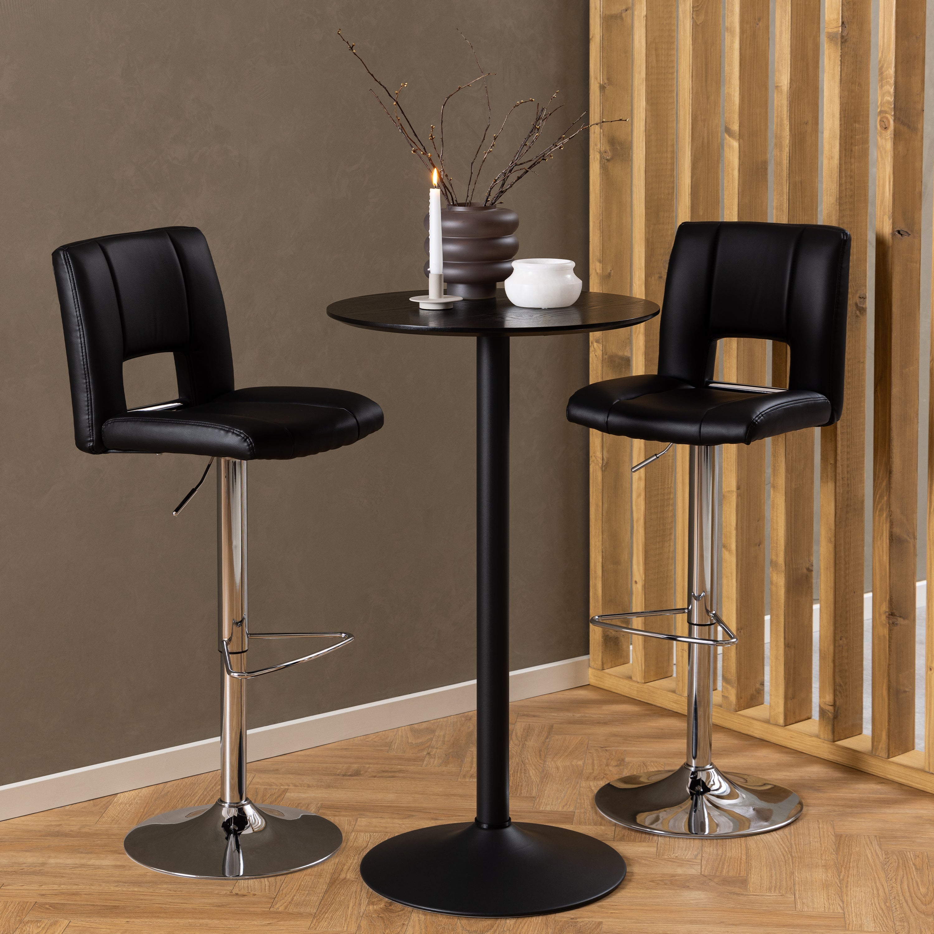 Ibiza Tall Round Bar Table with Black Ash Top and Matt Black Base – FTG, view 4