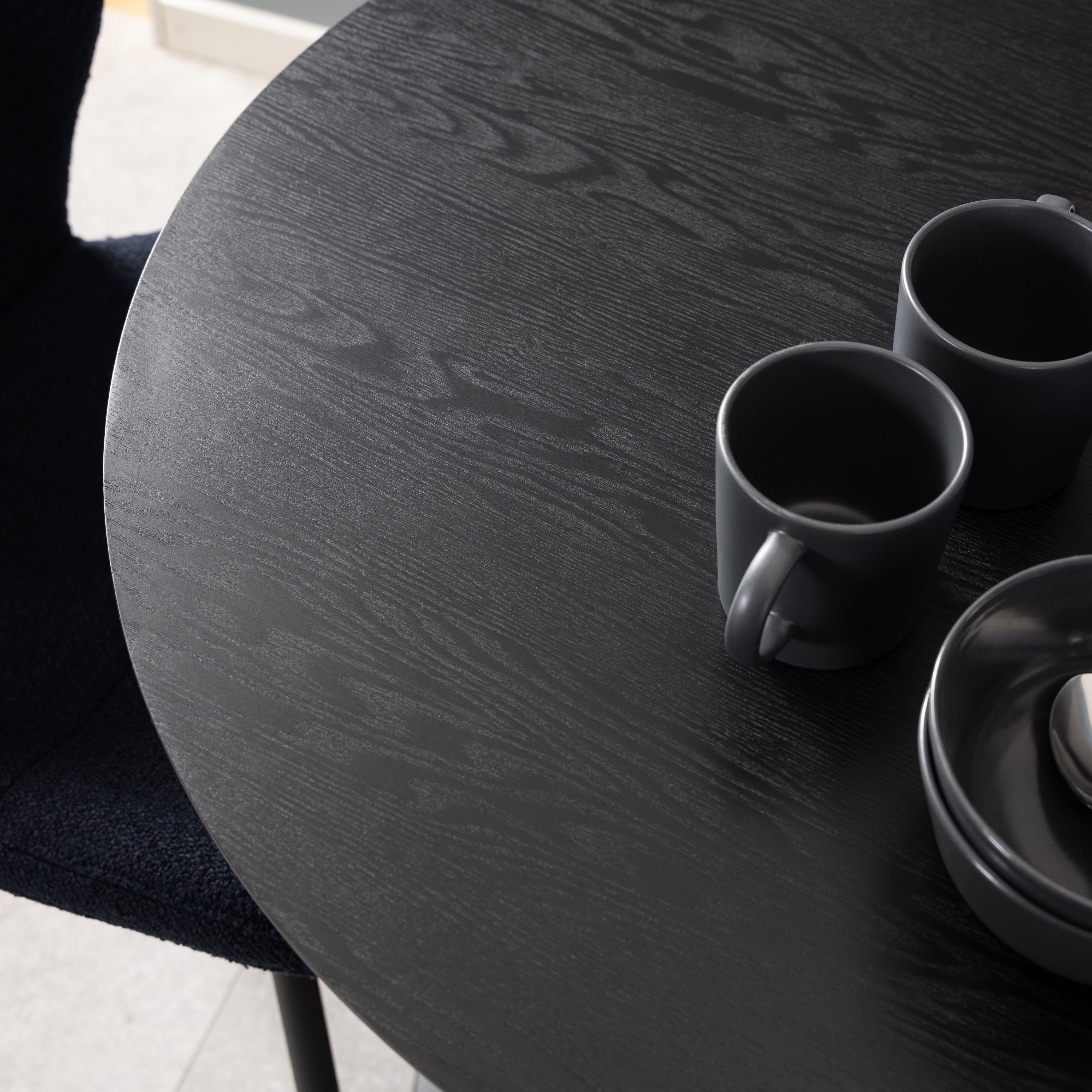 Ibiza Small Round Caf̩ Table with Black Ash Top and Matt Black Base – FTG, view 5