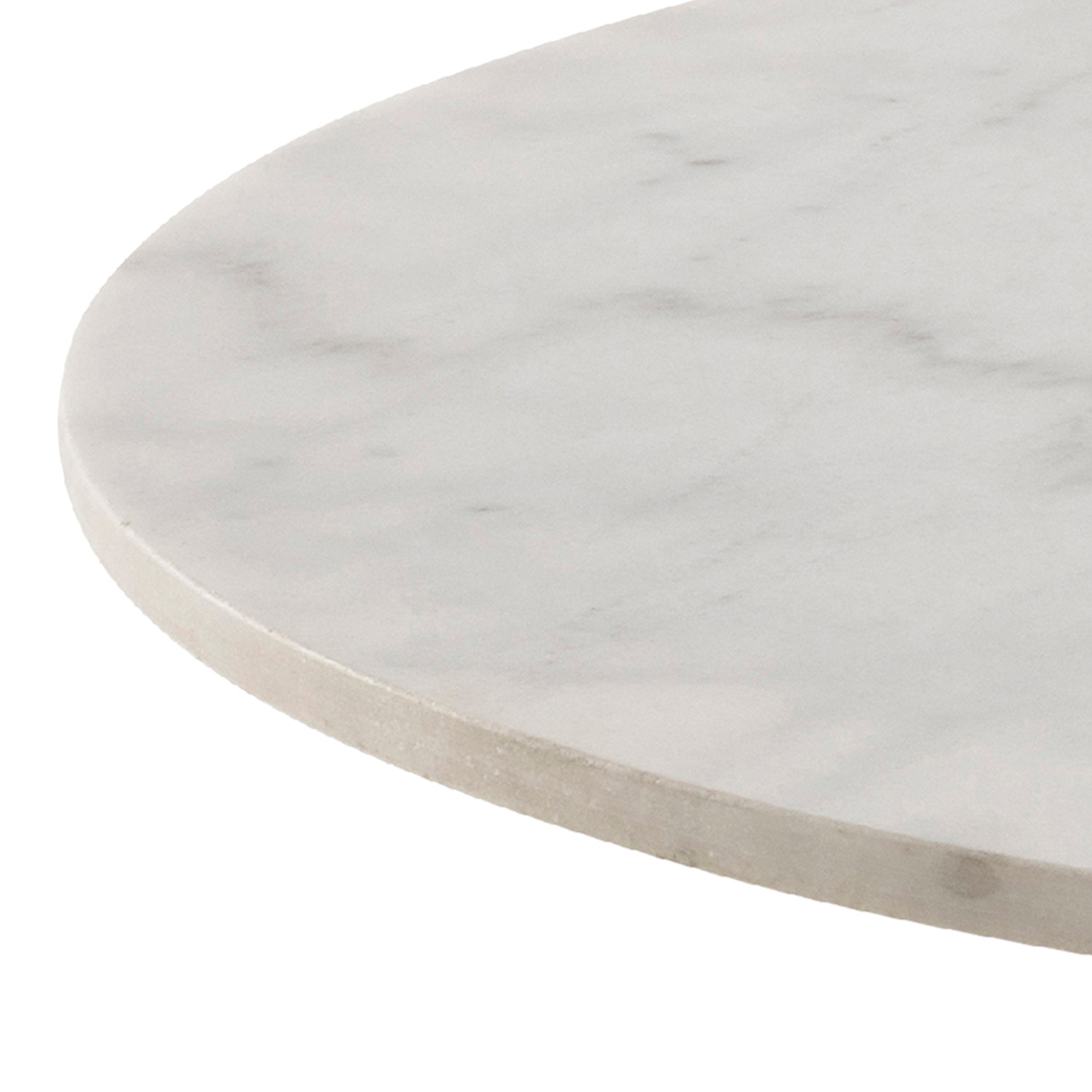Corby Round Dining Table with White Polished Marble Top & Black Base includes 4 Batilda Dining Chairs in Cream/Oak