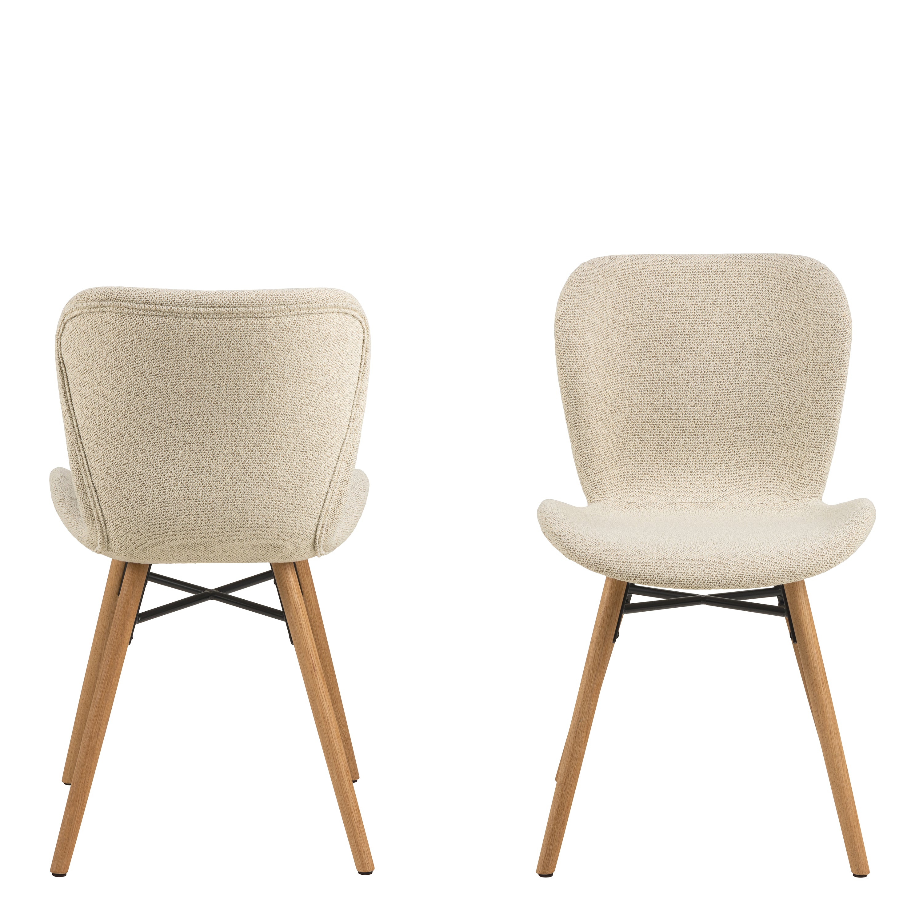 Corby Round Dining Table with White Polished Marble Top & Black Base includes 4 Batilda Dining Chairs in Cream/Oak