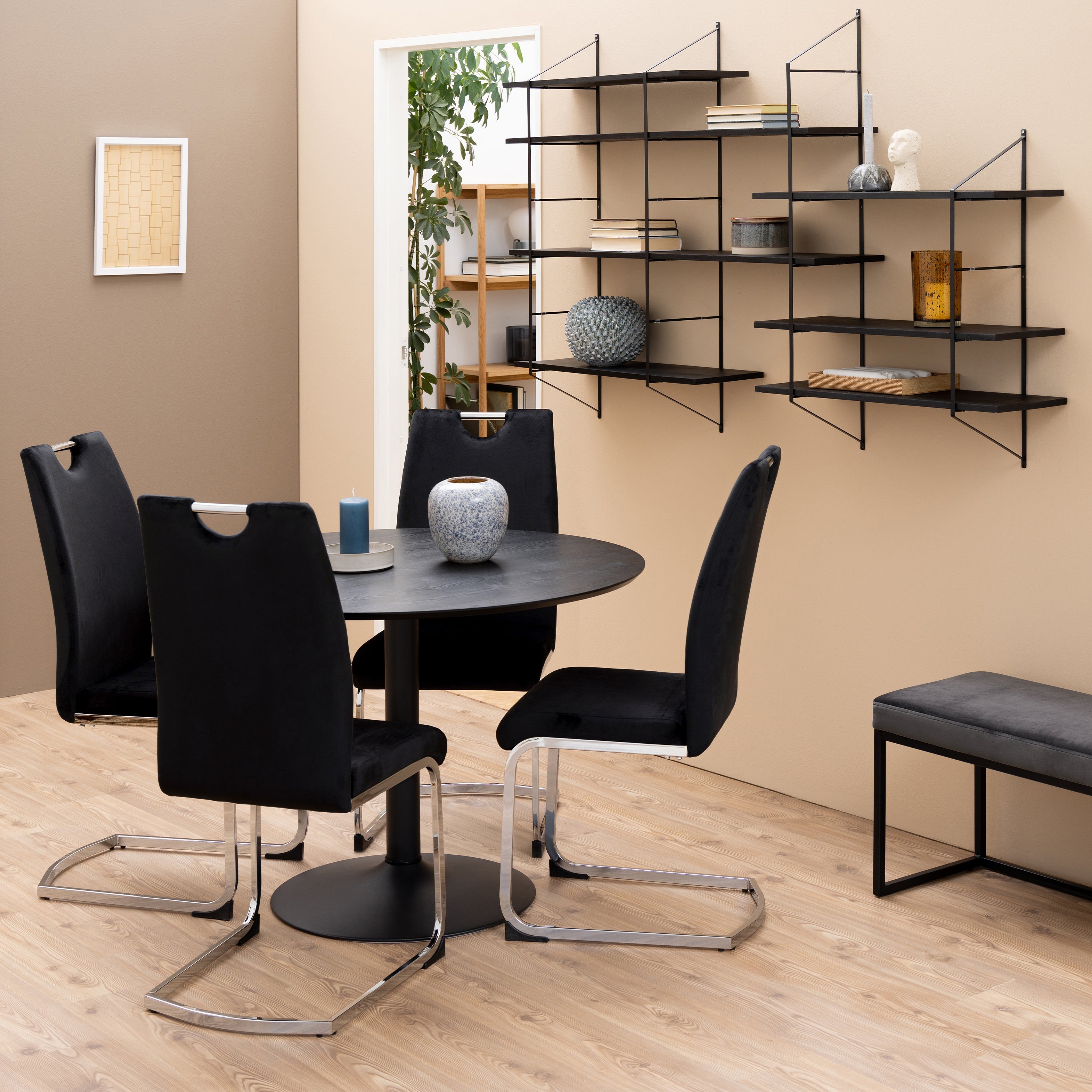 Ibiza Round Dining Table with Black Ash Top and Matt Black Base – FTG, view 4