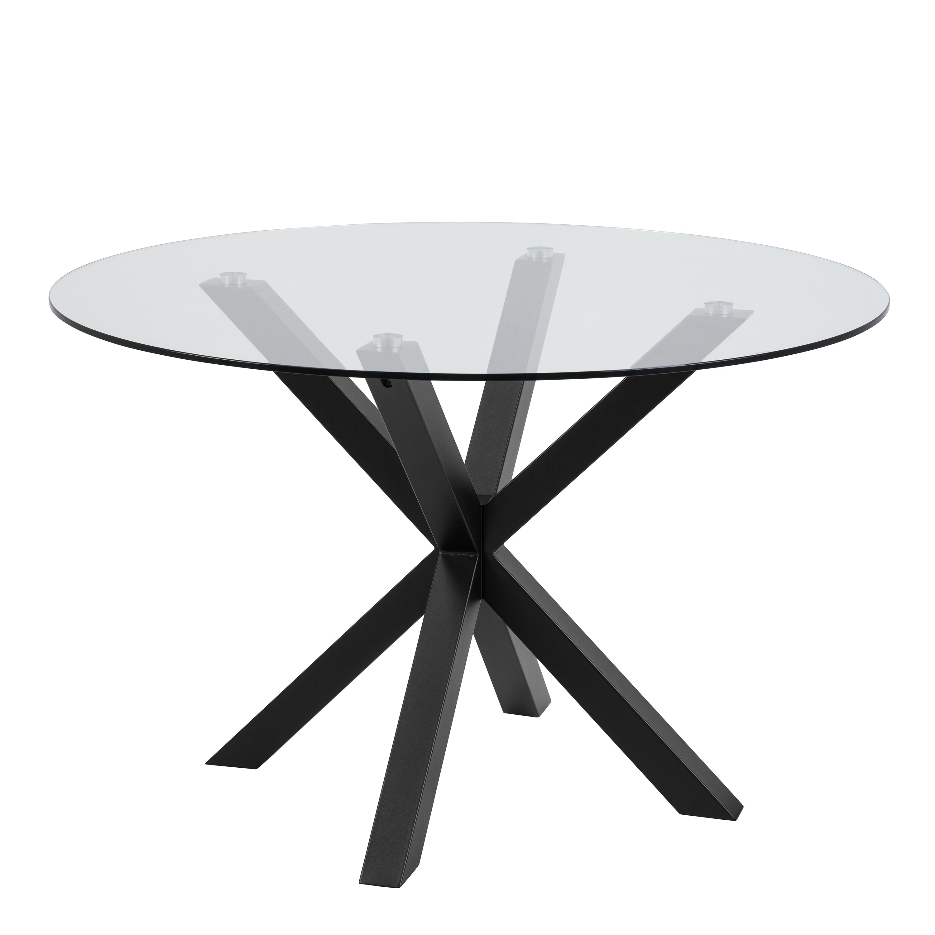 Heaven Round Dining Table with Clear Glass Top and Black Legs – FTG
