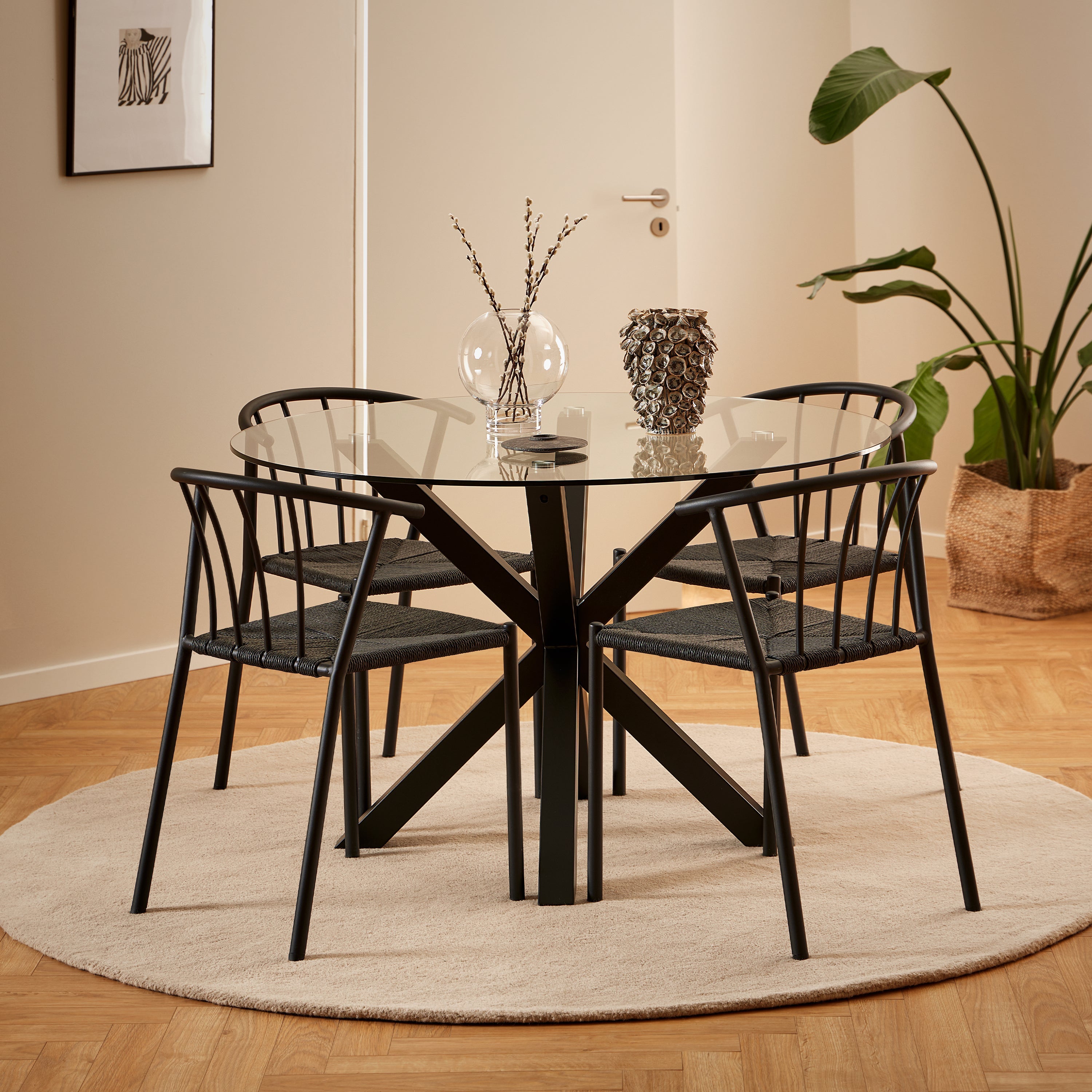 Heaven Round Dining Table with Clear Glass Top and Black Legs – FTG, view 4