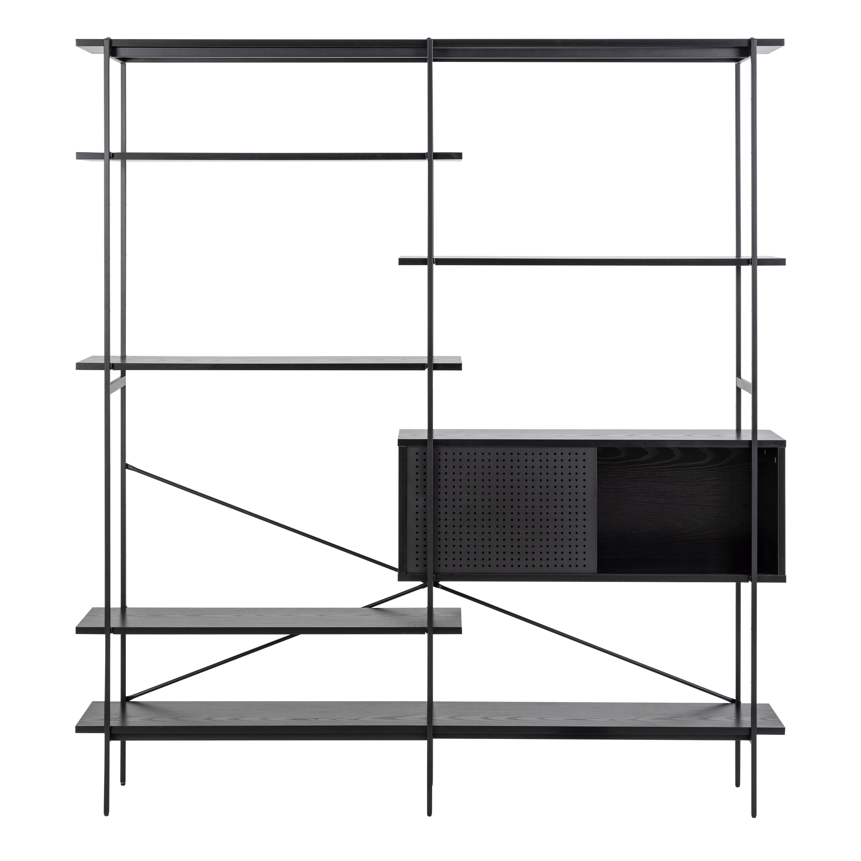 Angus Bookcase with 1 Sliding Door & 5 Shelves in Black – FTG, view 2