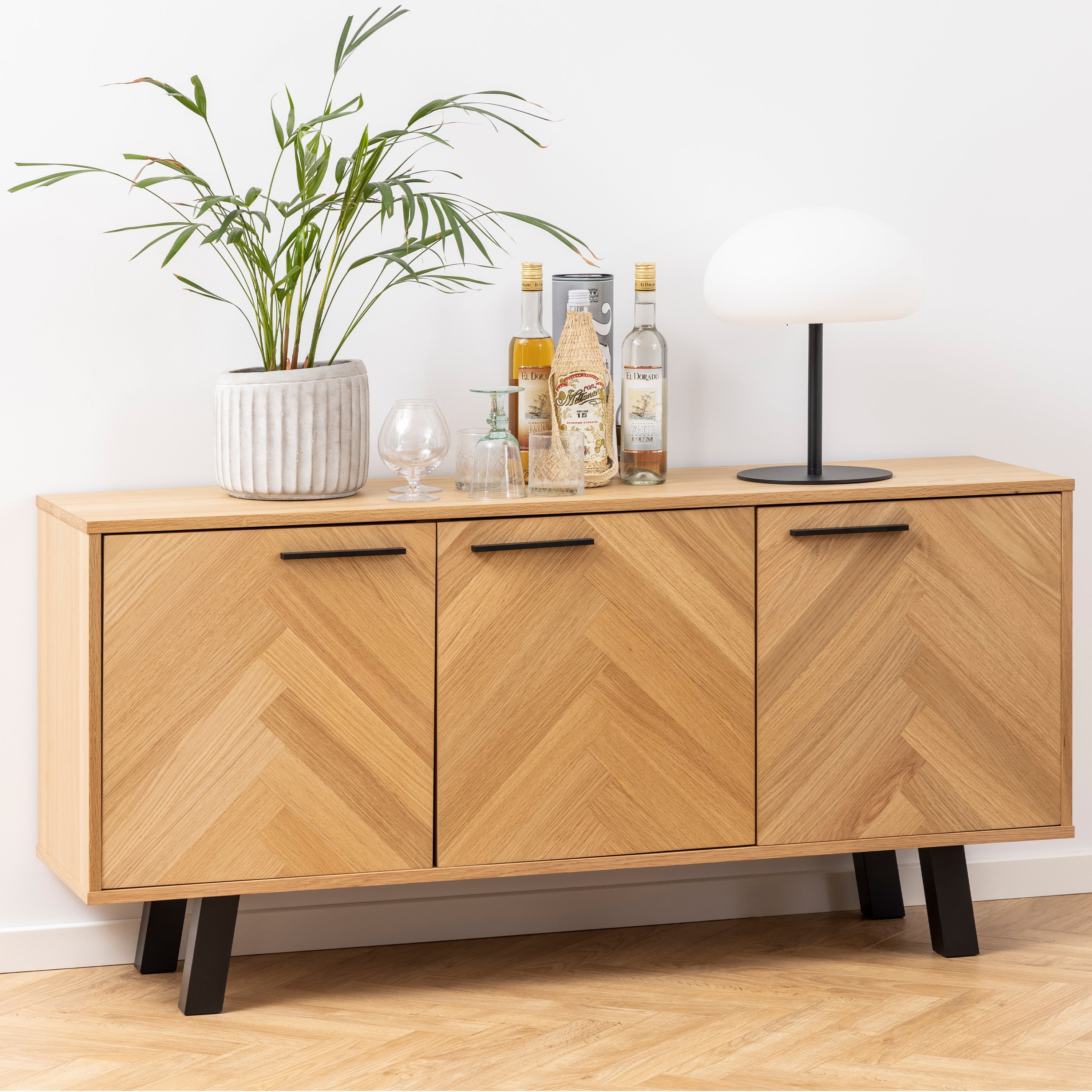Brighton 3 Door Sideboard in Oak with Herringbone Effect – FTG