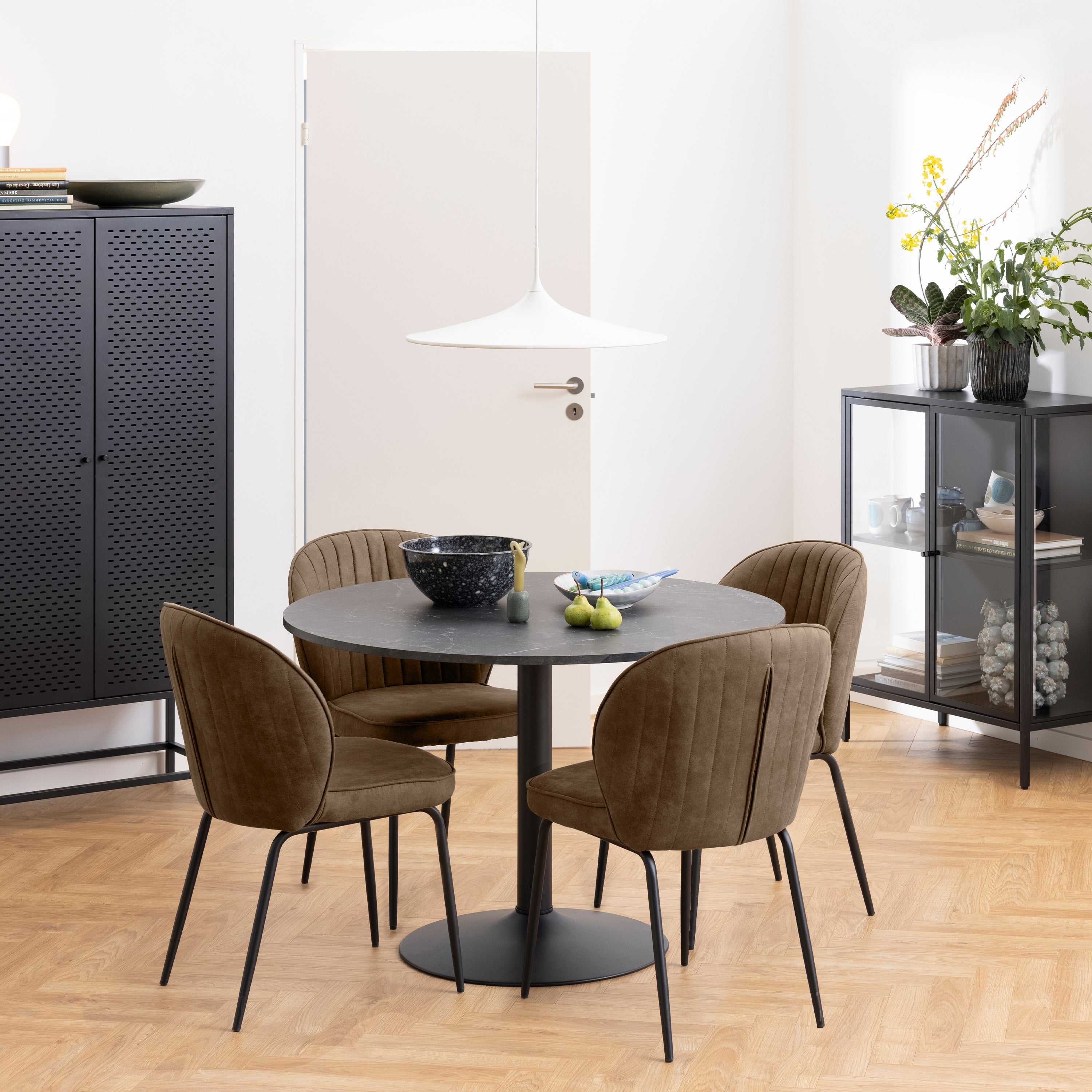Ibiza Round Dining Table with Black Top and Matt Black Base – FTG, view 2