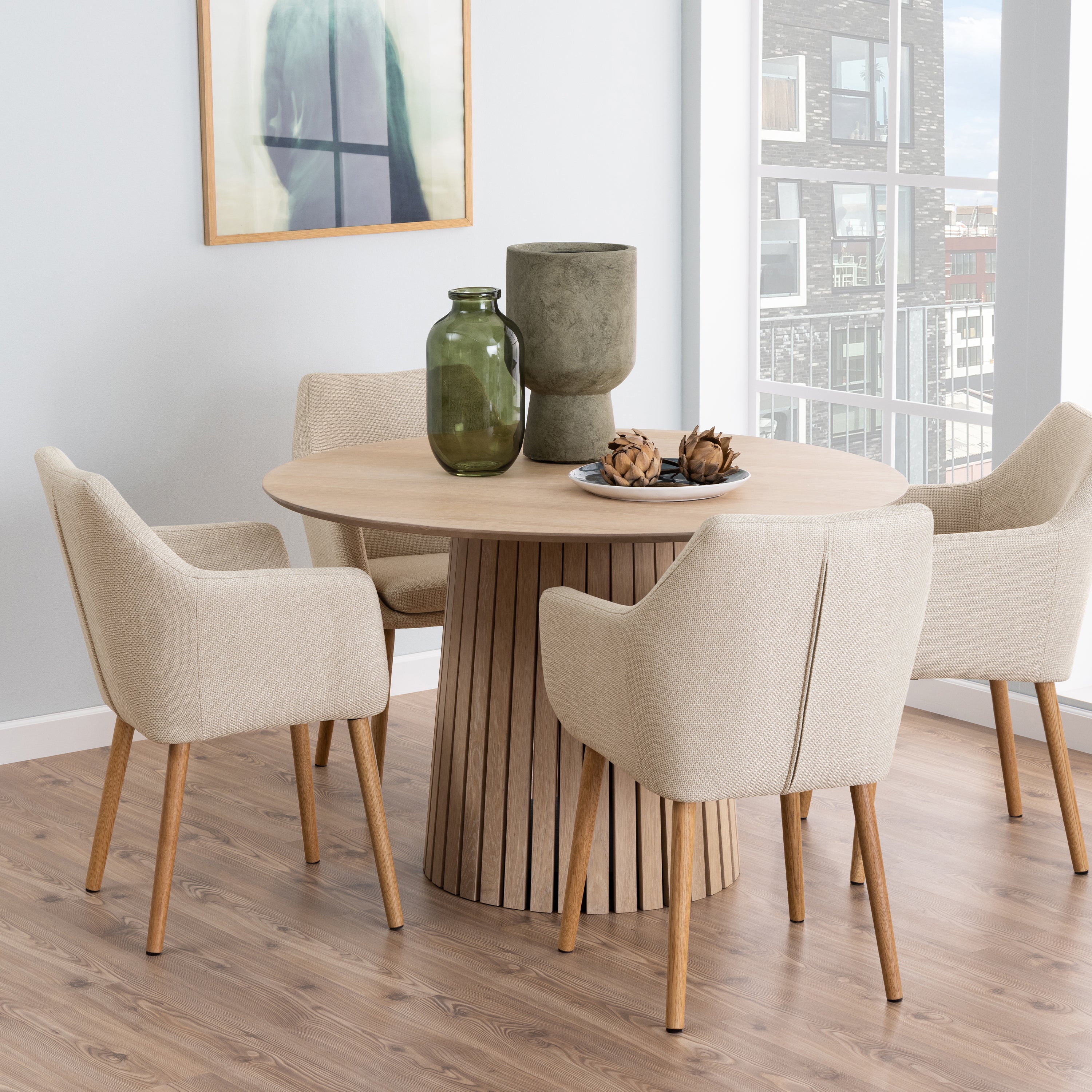 Christo Round Dining Table in White Oak – FTG, view 5