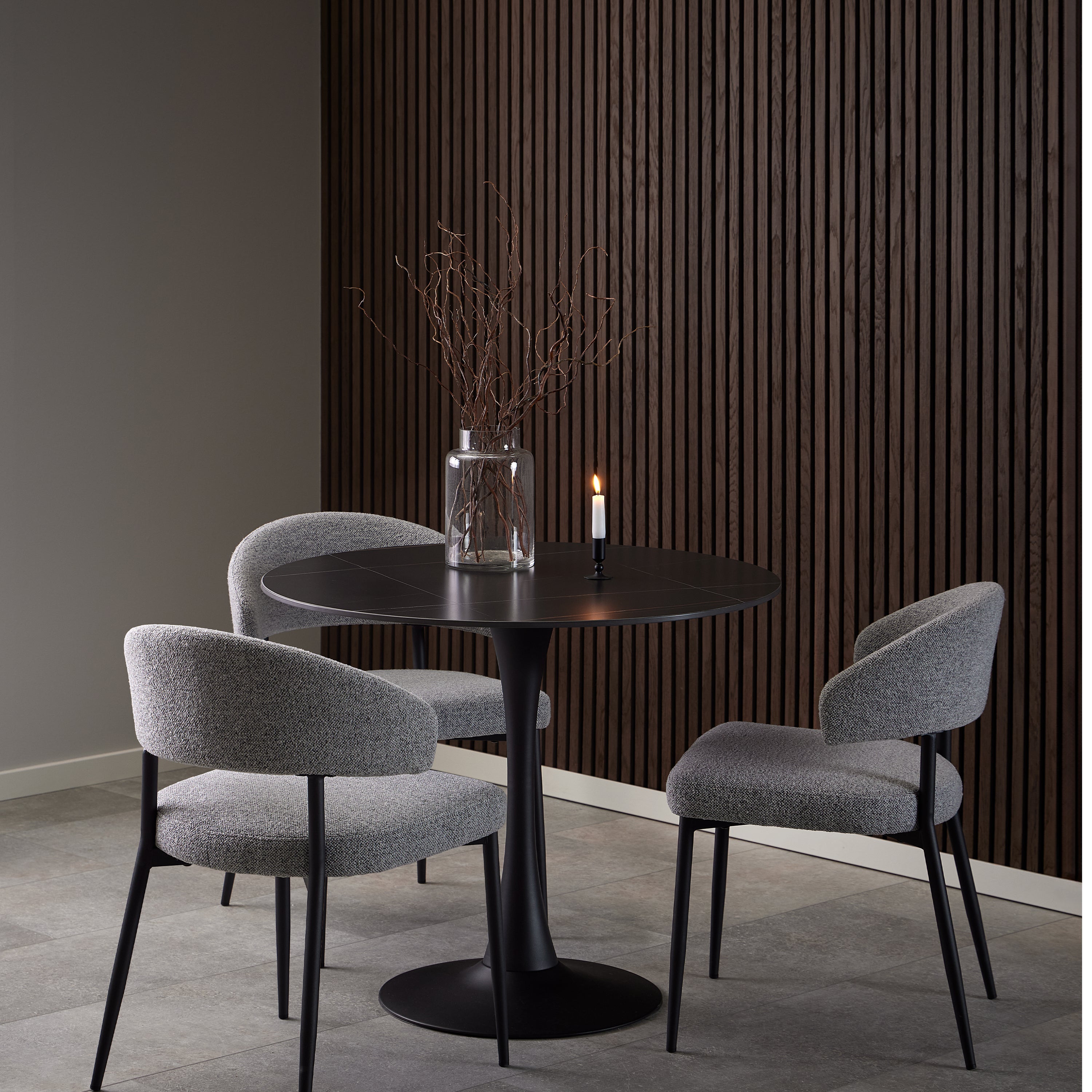 Malta Ceramic Round Dining Table in Black 90x75cm – FTG, view 2