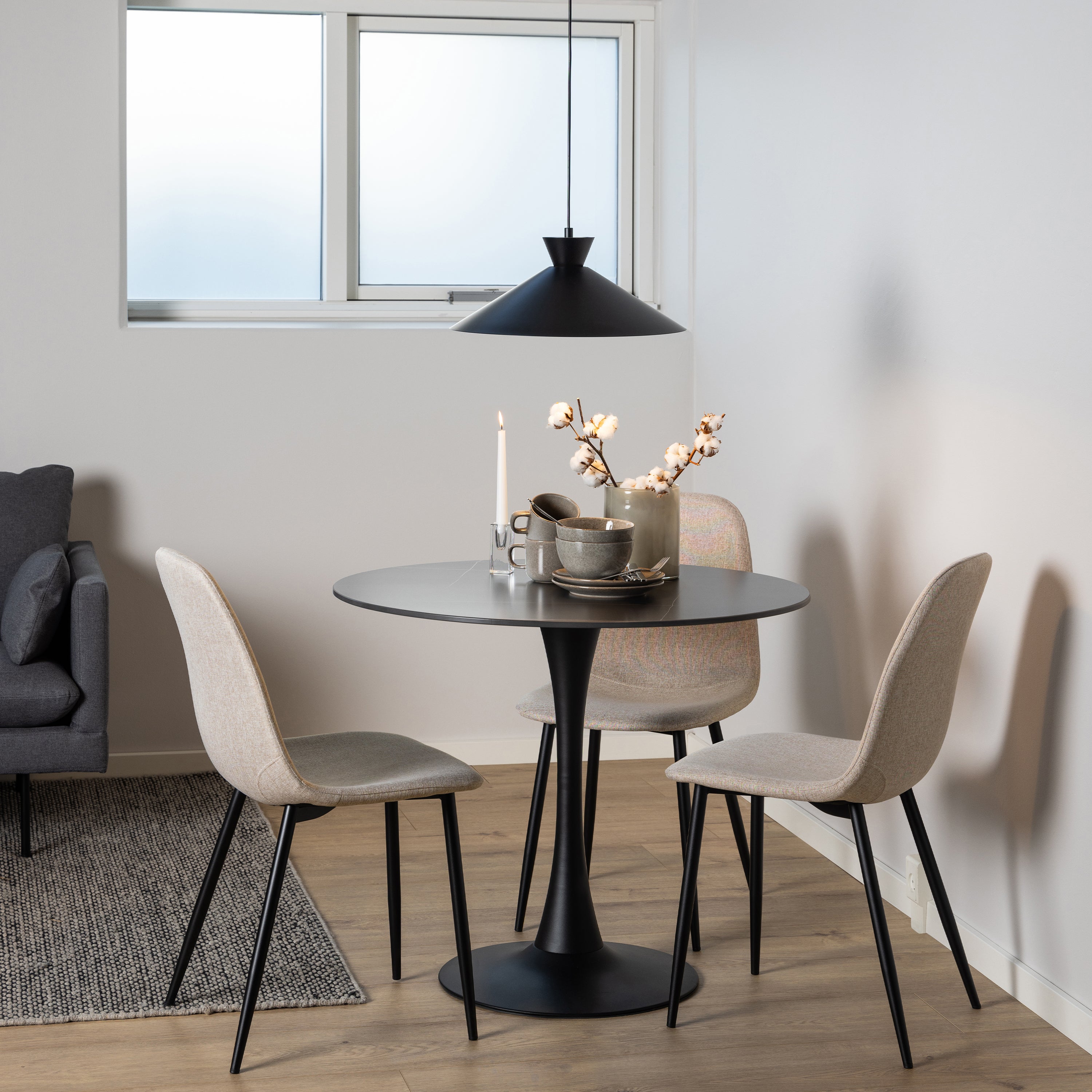 Malta Ceramic Round Dining Table in Black 90x75cm – FTG, view 4
