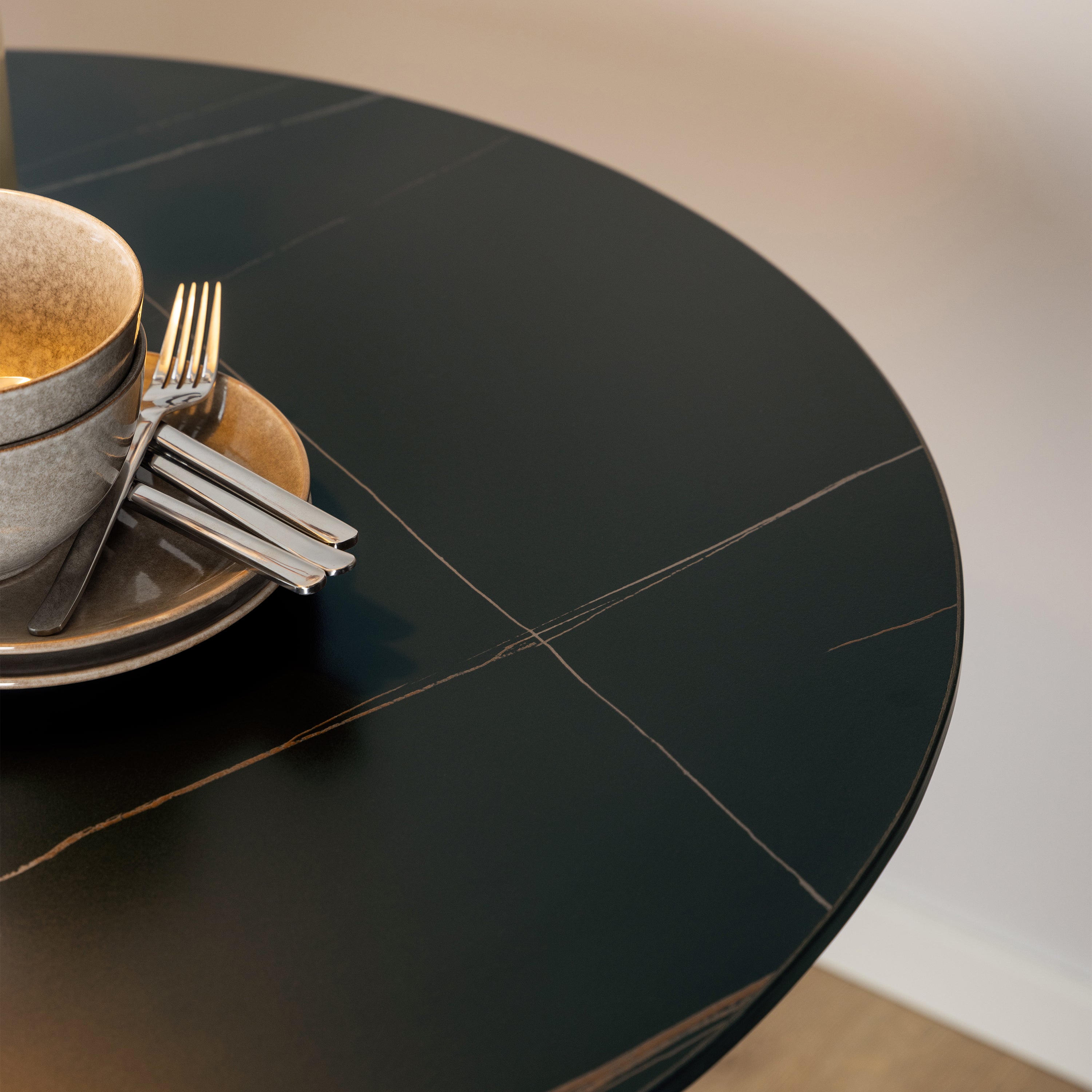 Malta Ceramic Round Dining Table in Black 90x75cm – FTG, view 6