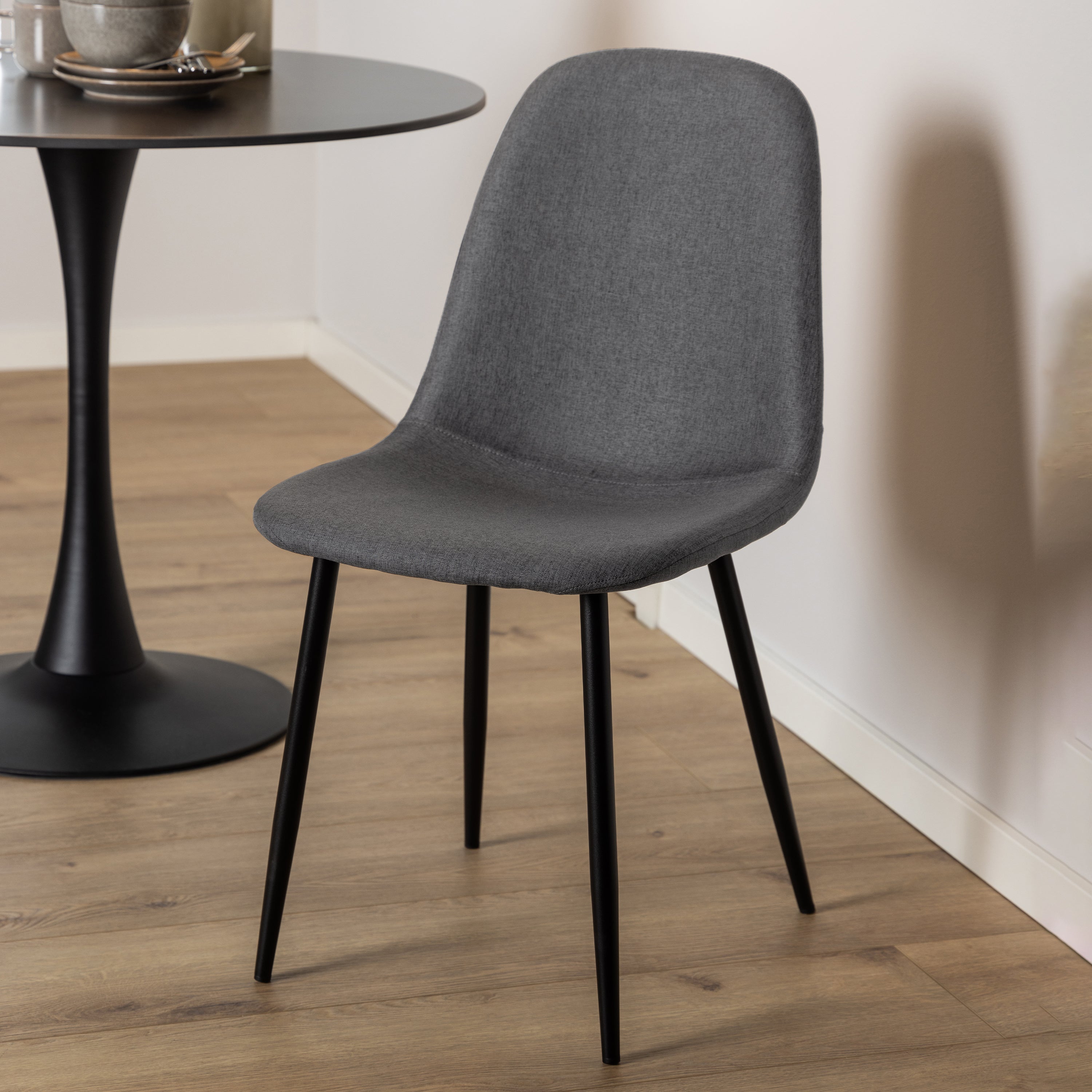 Malta Ceramic Round Dining Table in Black 90x75cm Included 4 Celia Dining Chair in Light Grey – FTG, view 6