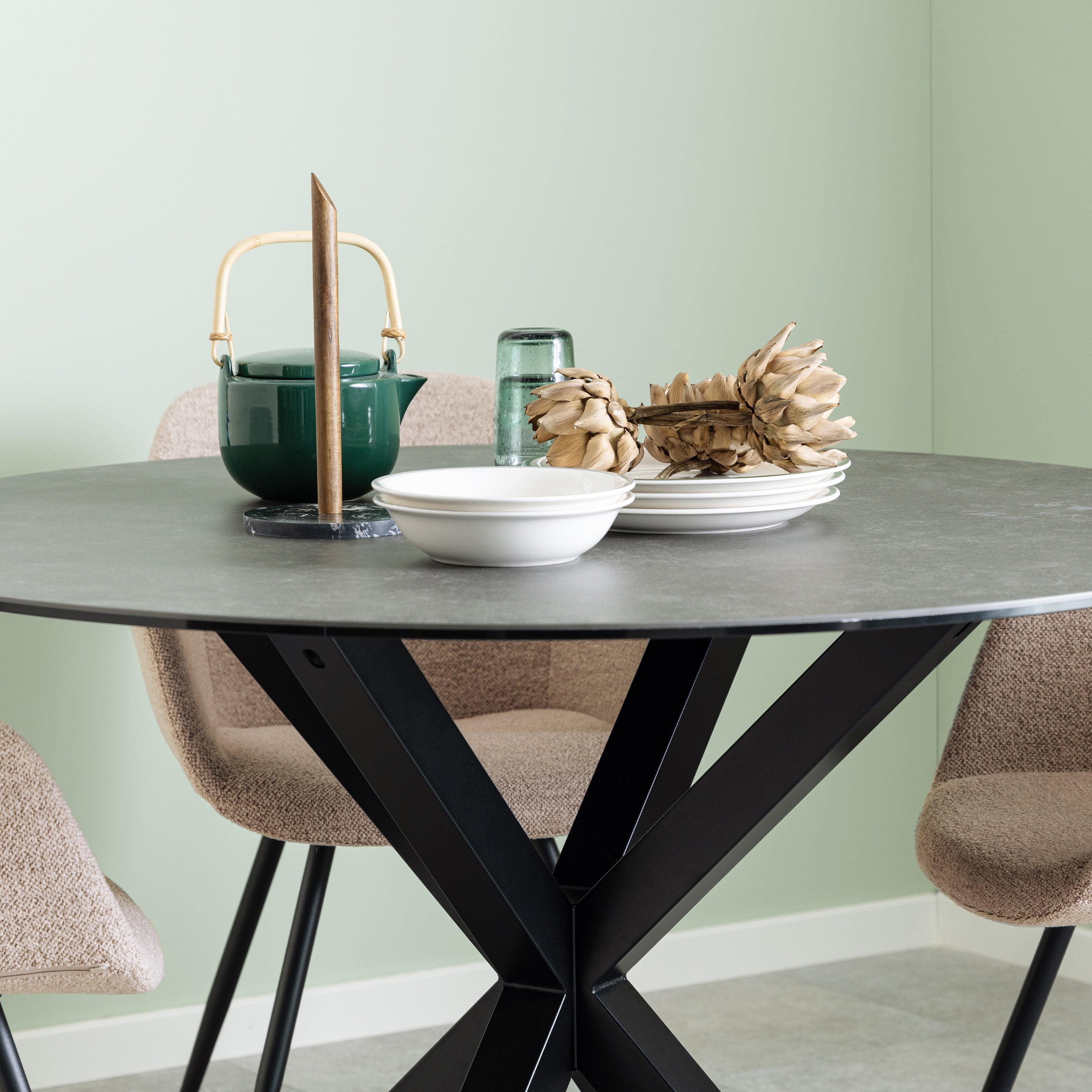 Heaven Round Dining Table with Ceramic Black Top – FTG, view 4