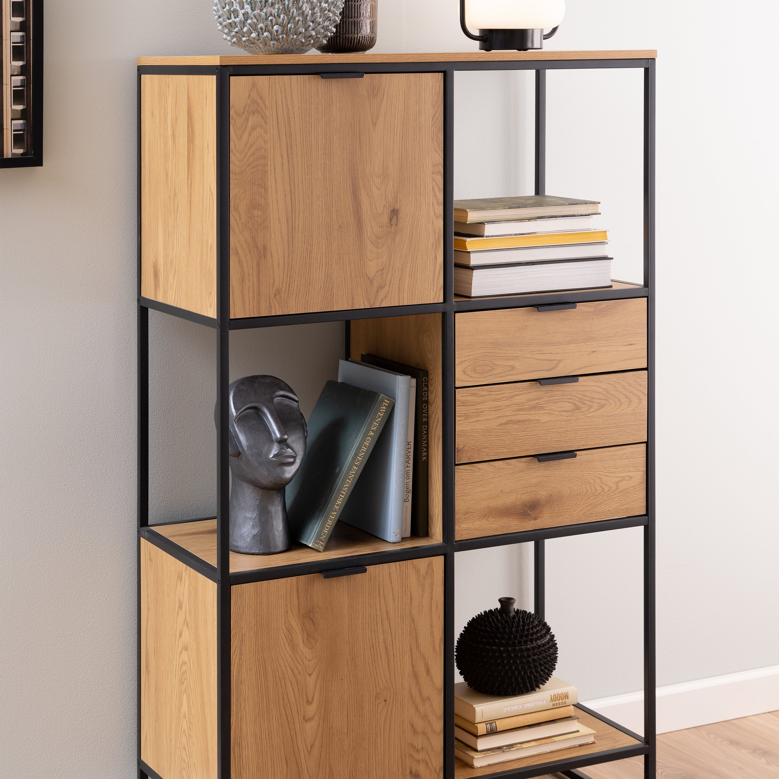 Swindon Bookcase with 2 Doors, 3 Drawers and 1 Shelves in Black – FTG, view 6