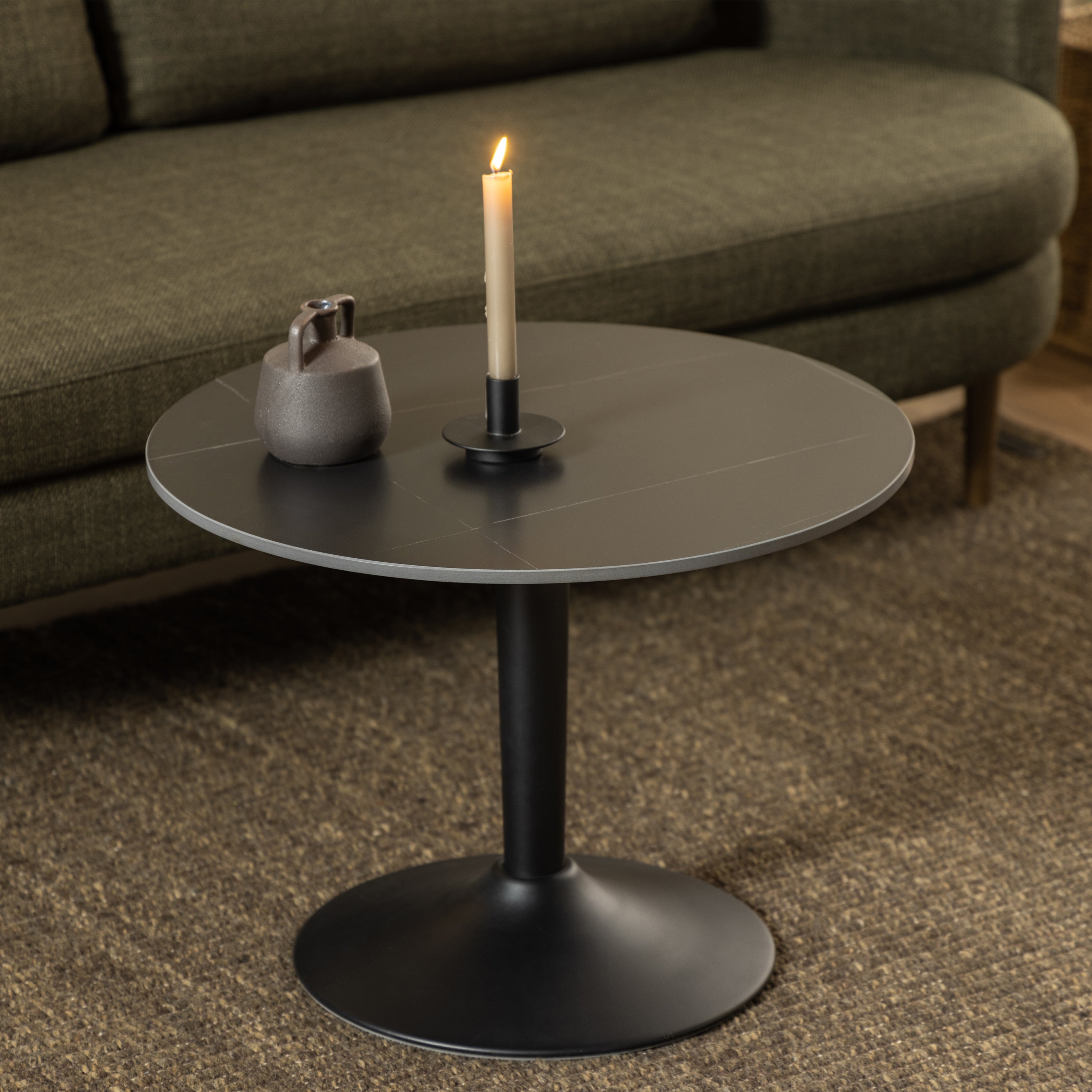 Malta Ceramic Round Coffee Table in Matt black 60x45cm – FTG, view 3