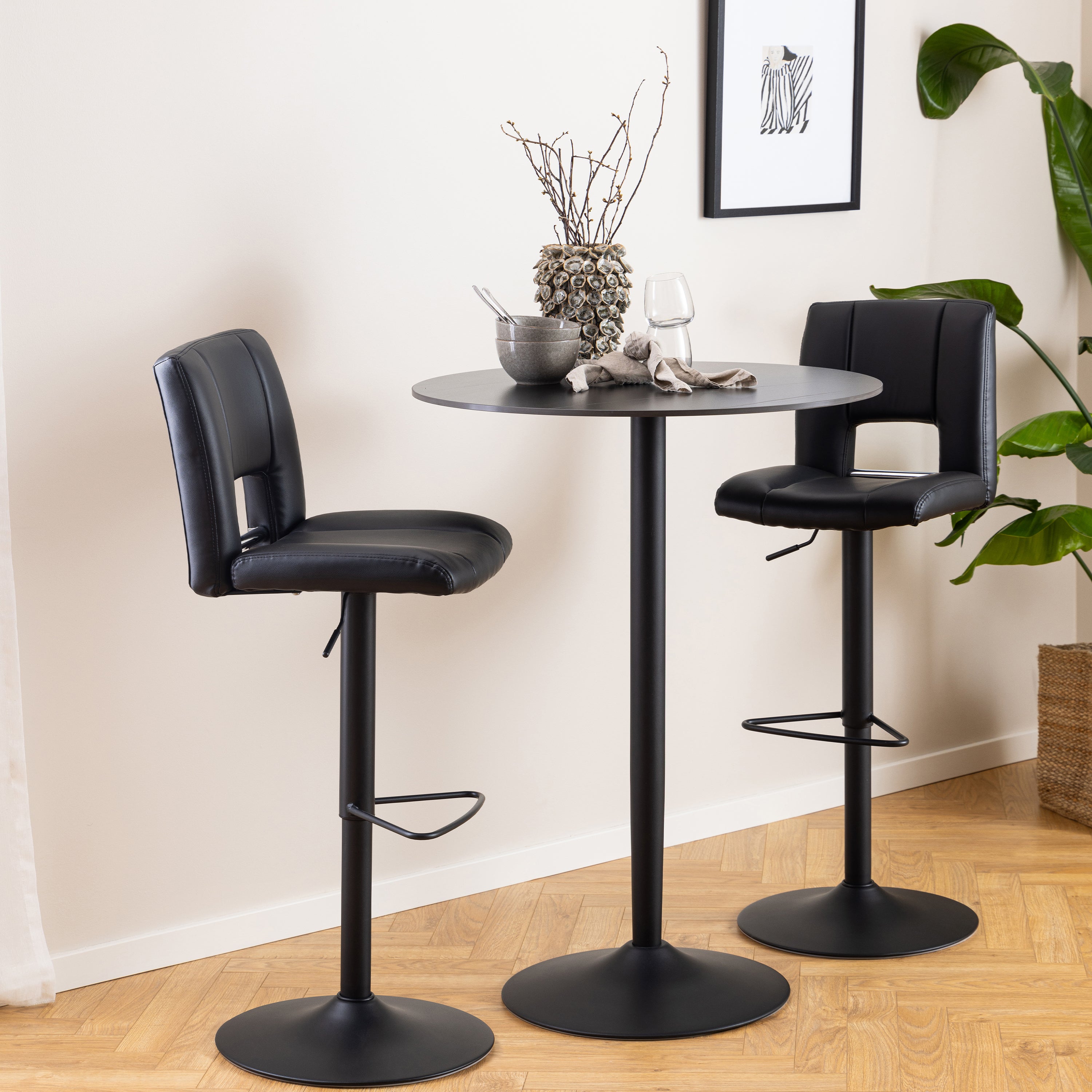 Malta Ceramic Round Bar Table in Matt Black – FTG, view 3