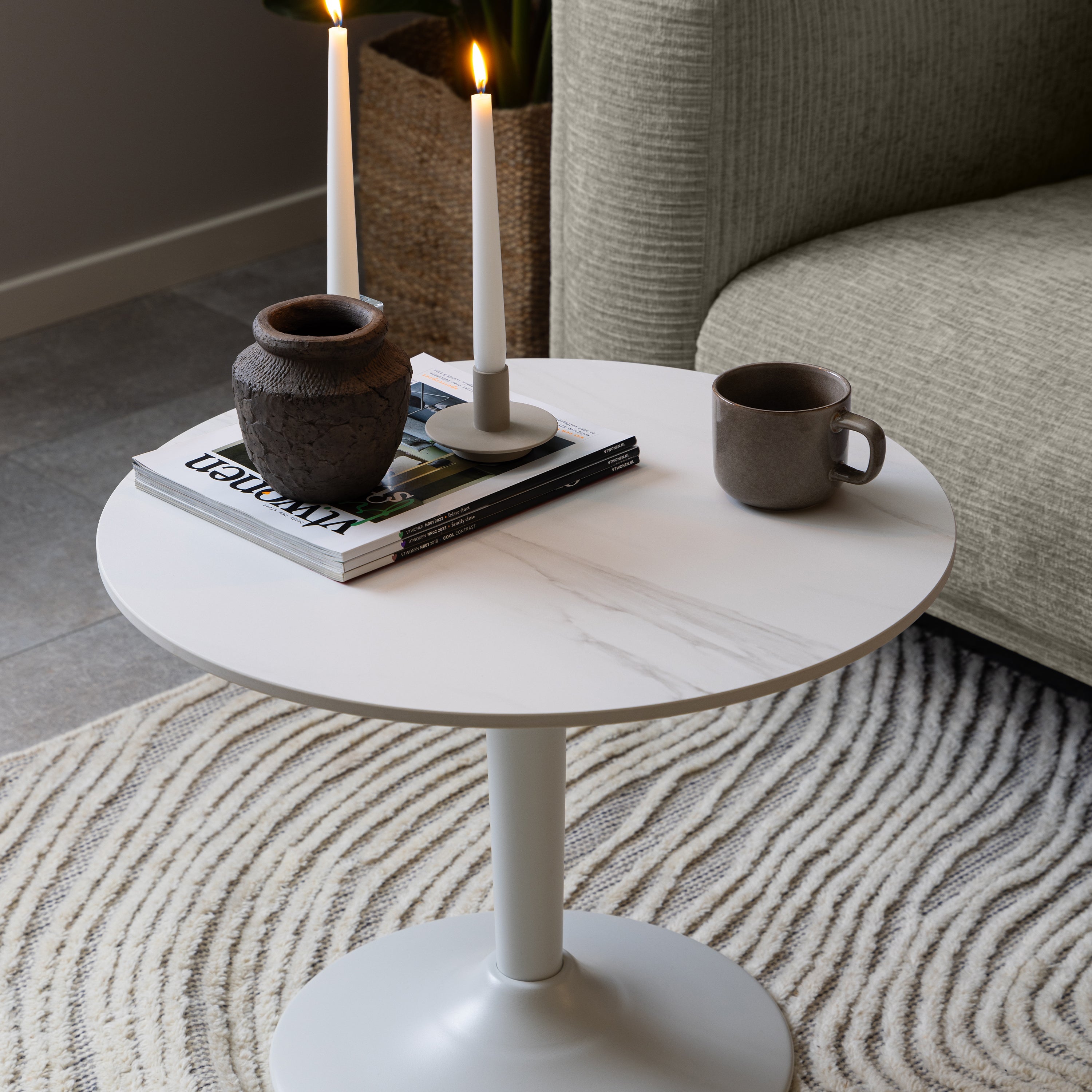 Malta Ceramic Round Coffee Table in White 60x45cm – FTG, view 3