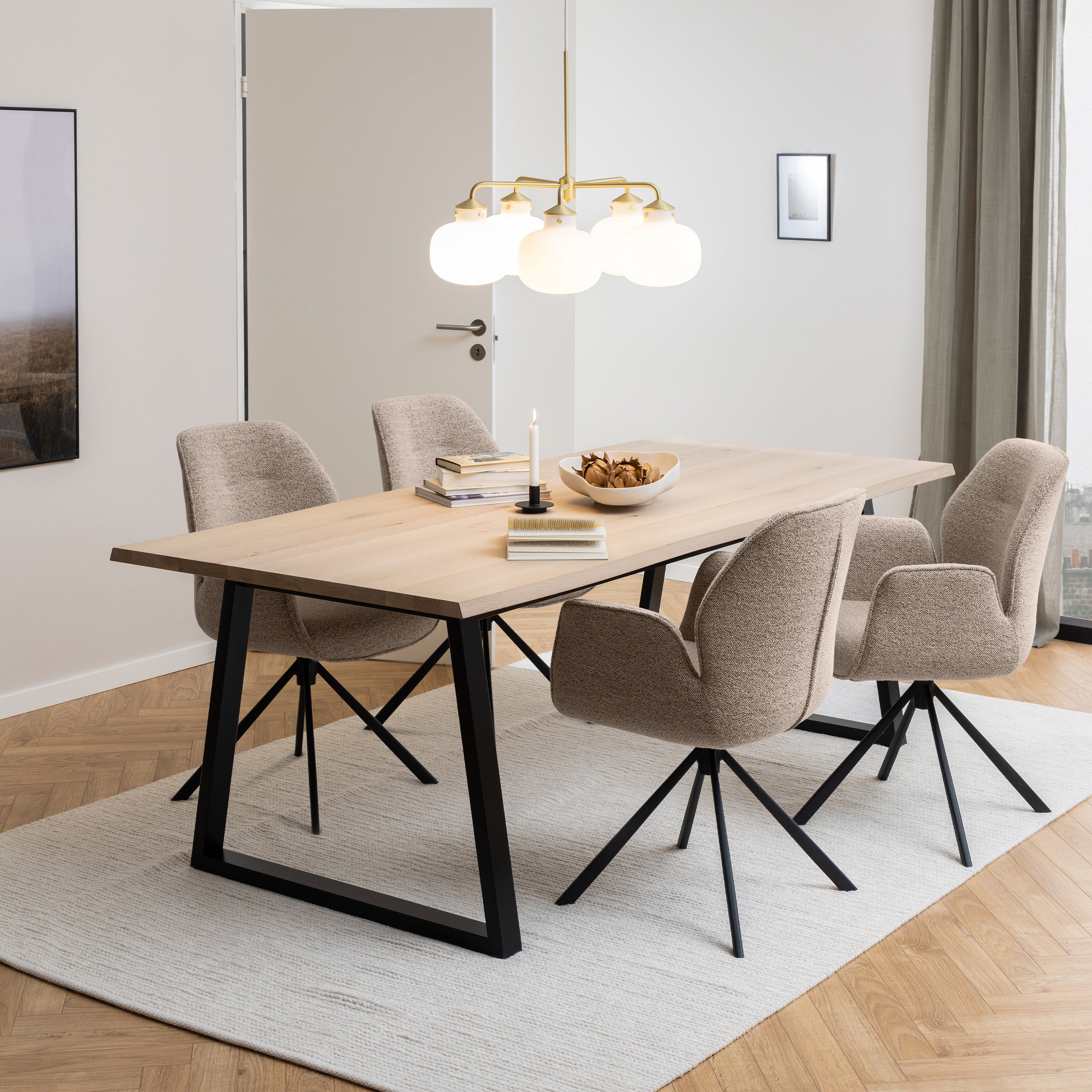 Malika Dining Table in White Oak and Black – FTG, view 3