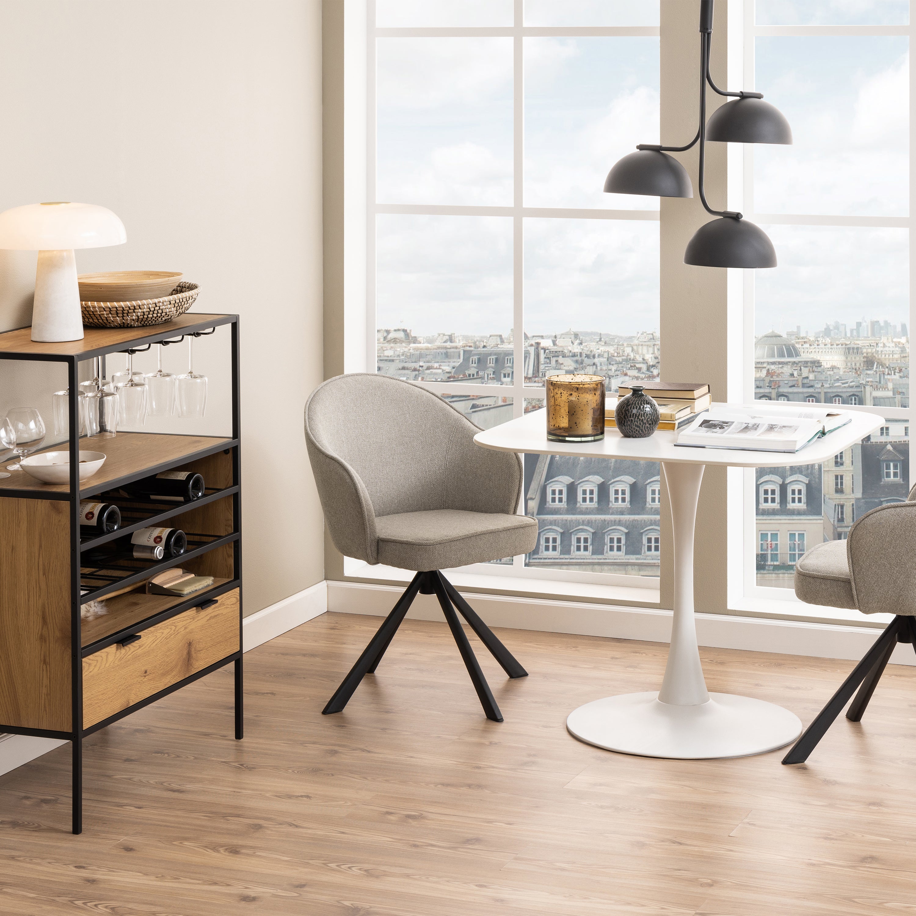Malta Ceramic Square Dining Table in White – FTG, view 3