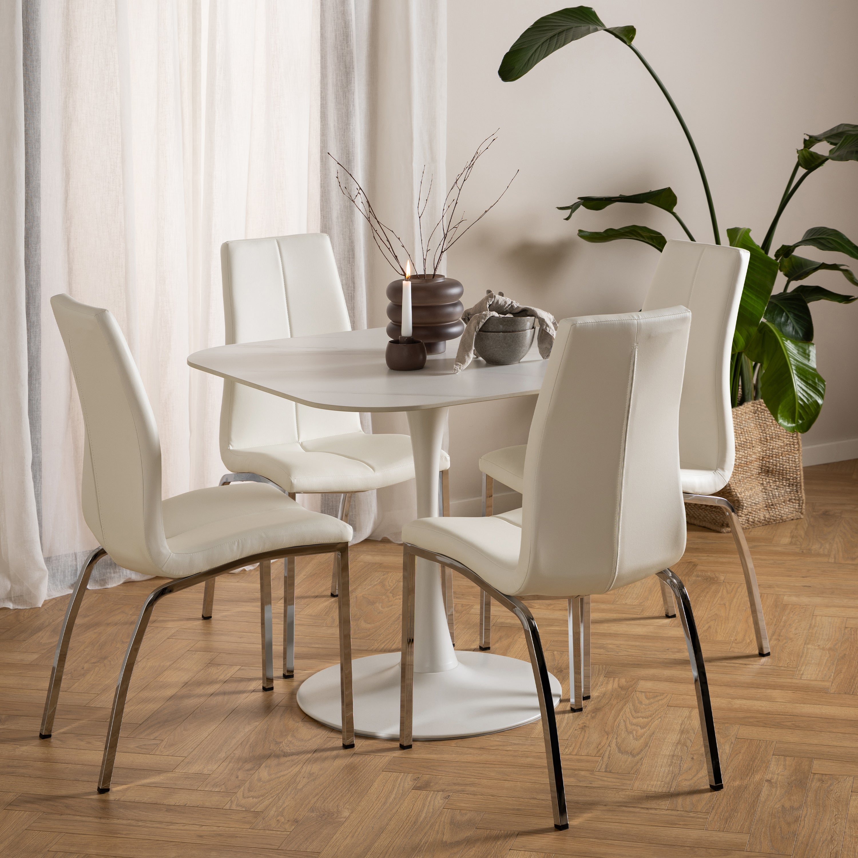 Malta Ceramic Square Dining Table in White – FTG, view 4