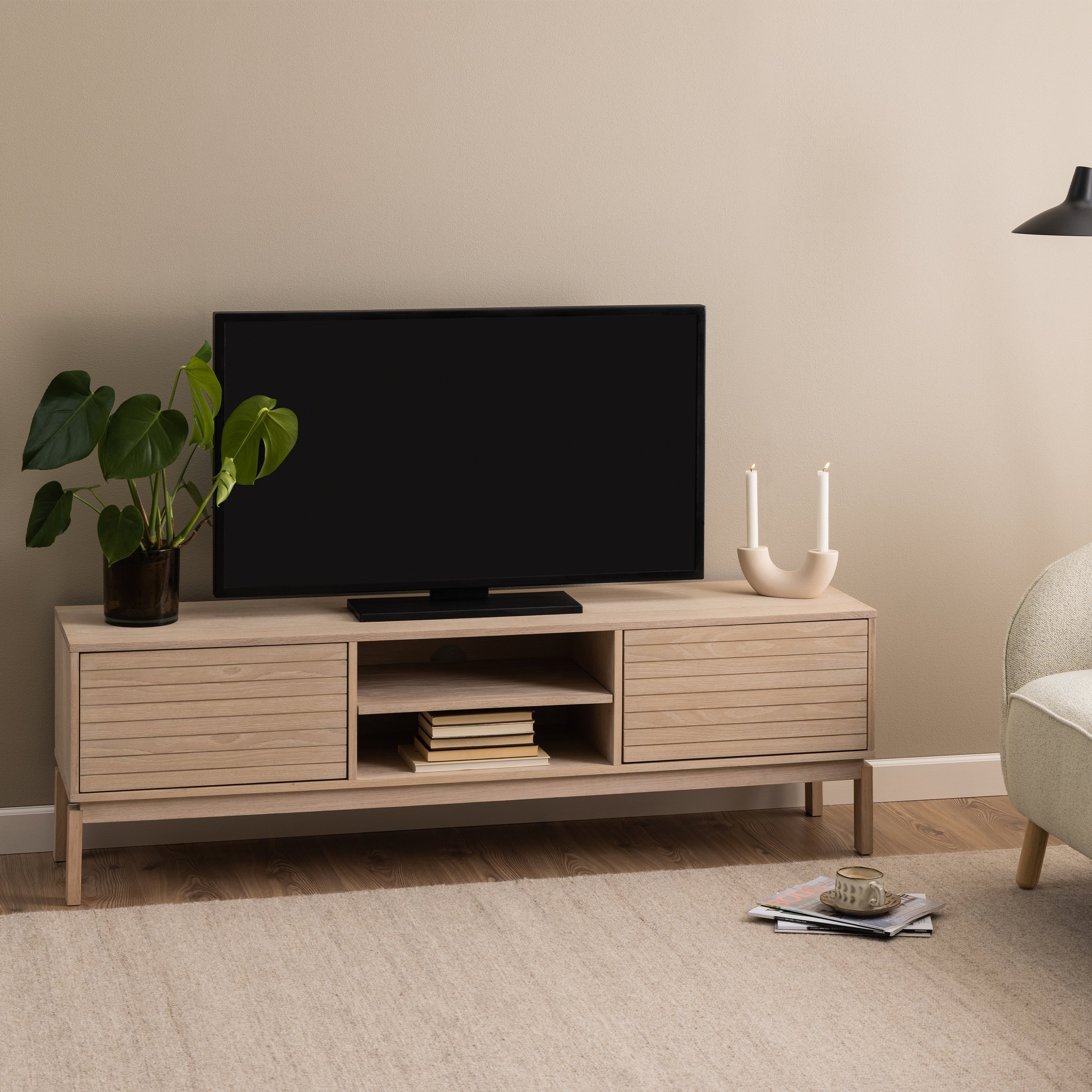 Linley 2 Door TV Unit in White Oak – FTG, view 4