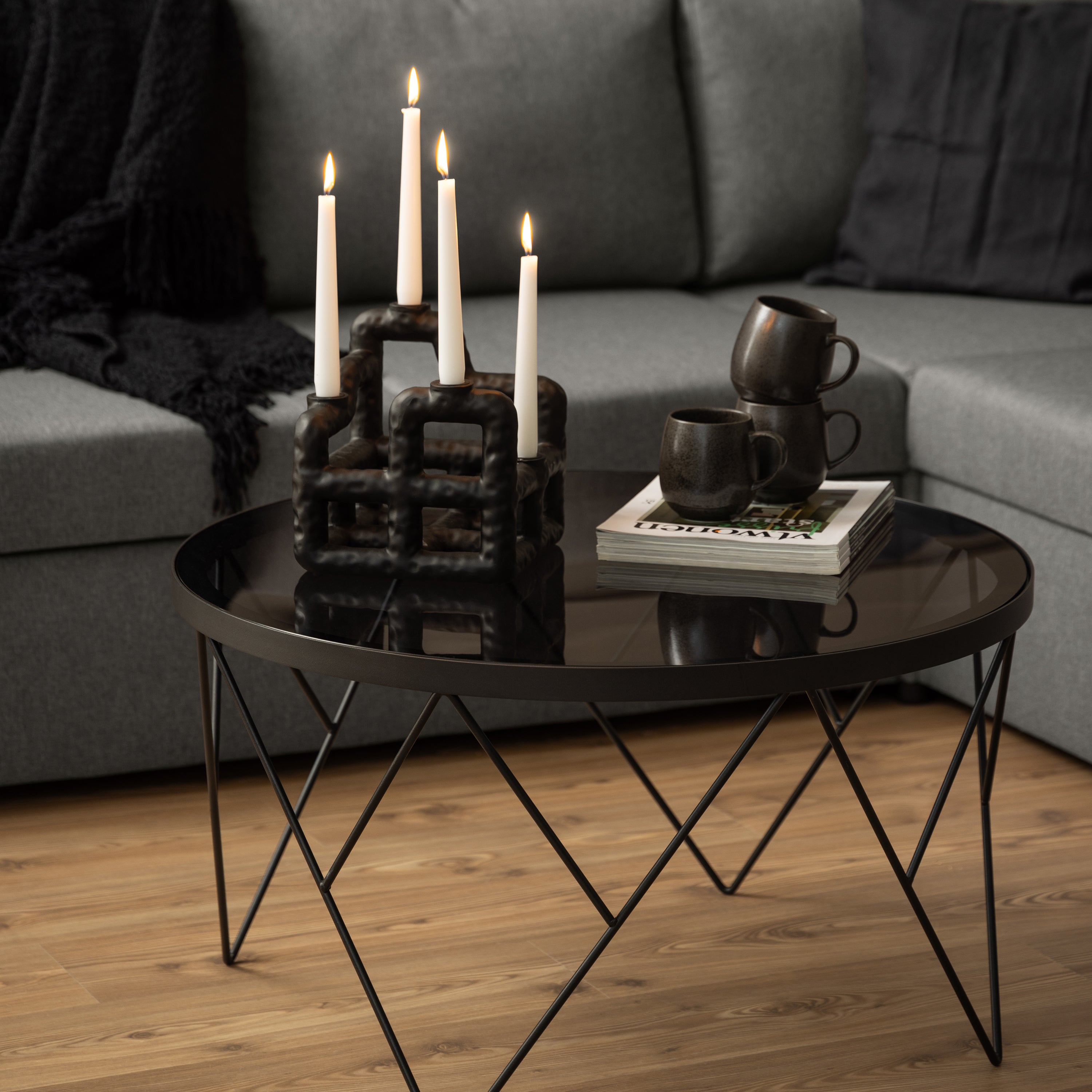 Halstow Coffee Table in Black with Smoked Glass Top – FTG, view 4