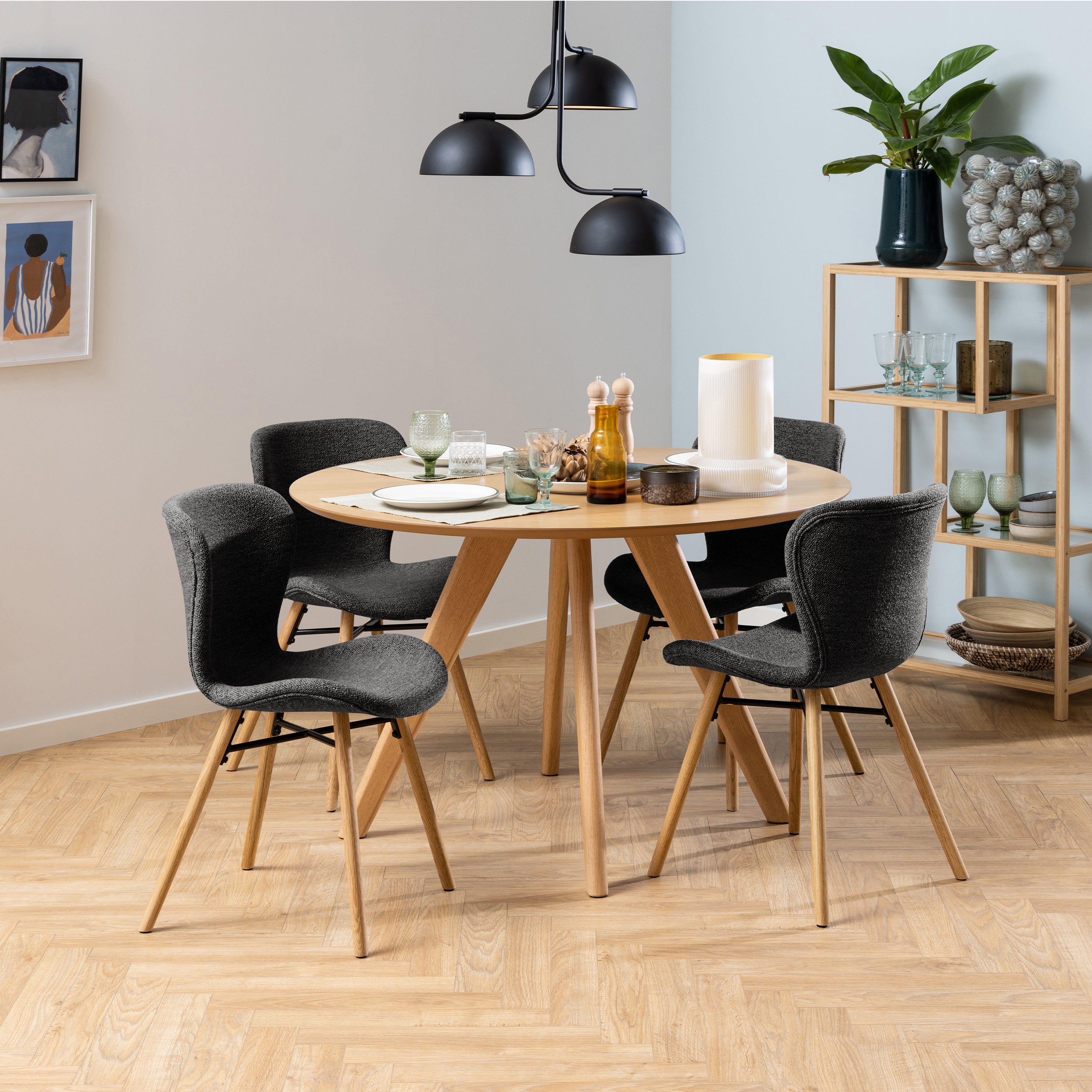 Batilda Dining Chairs with Grey Fabric and Oak Set of 2 – FTG, view 4
