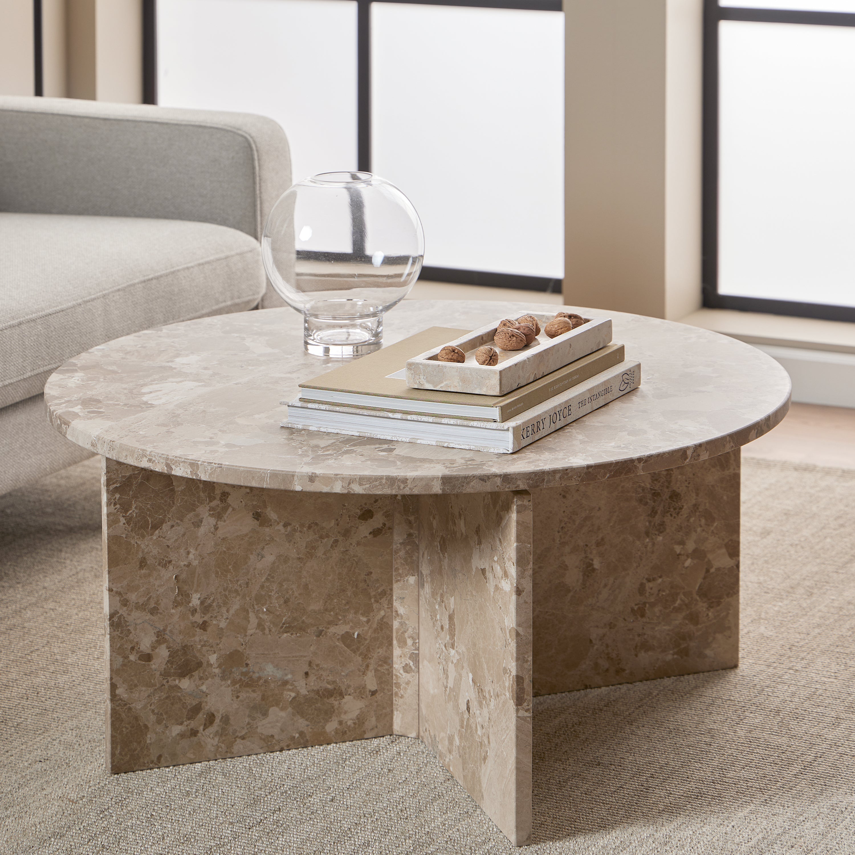 Vega Round Coffee Table with Brown Marble Top 90cm – FTG, view 4
