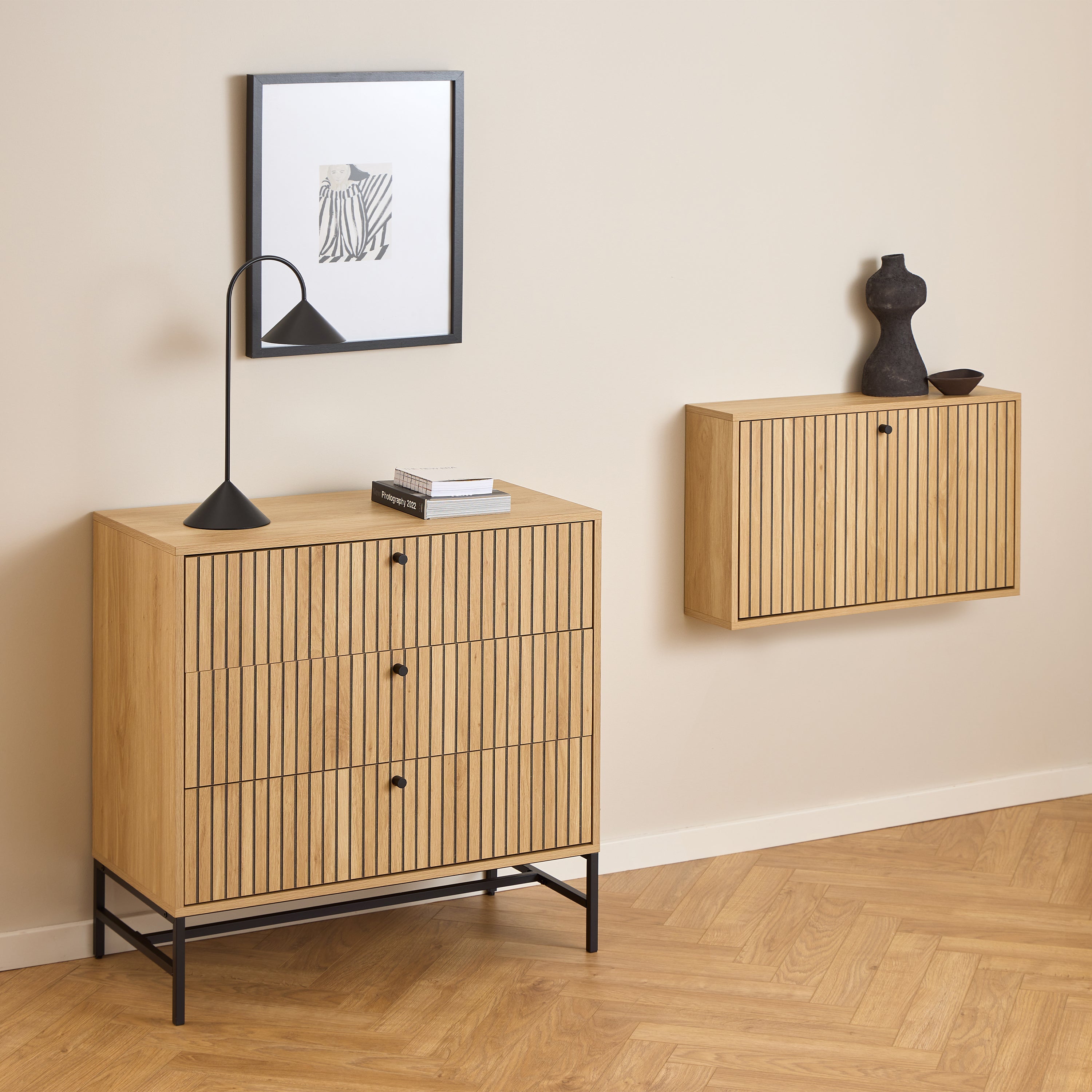 Albany Chest of 3 Drawers in Oak/Black Legs – FTG, view 5