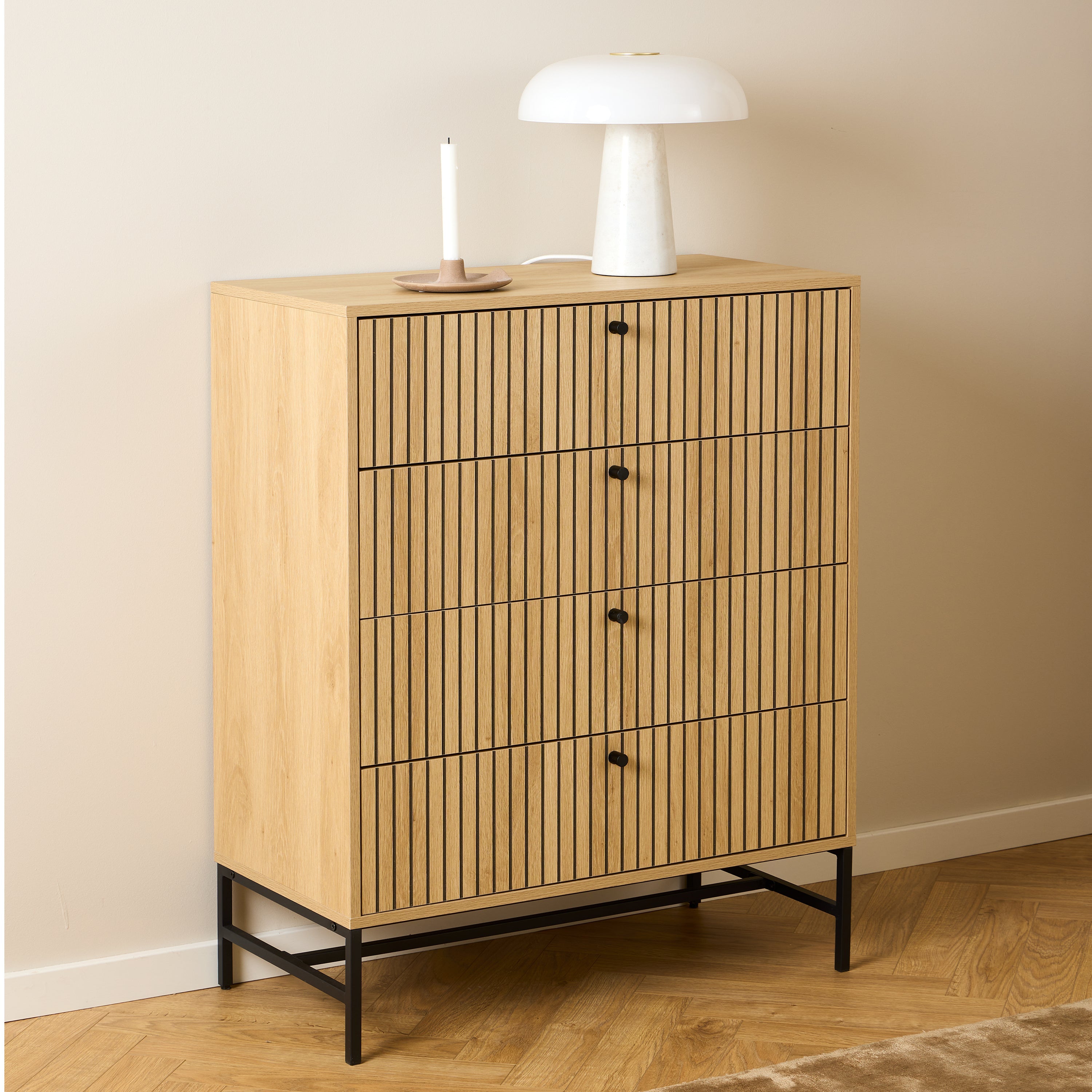 Albany Chest of 4 Drawers in Oak/Black Legs – FTG, view 6