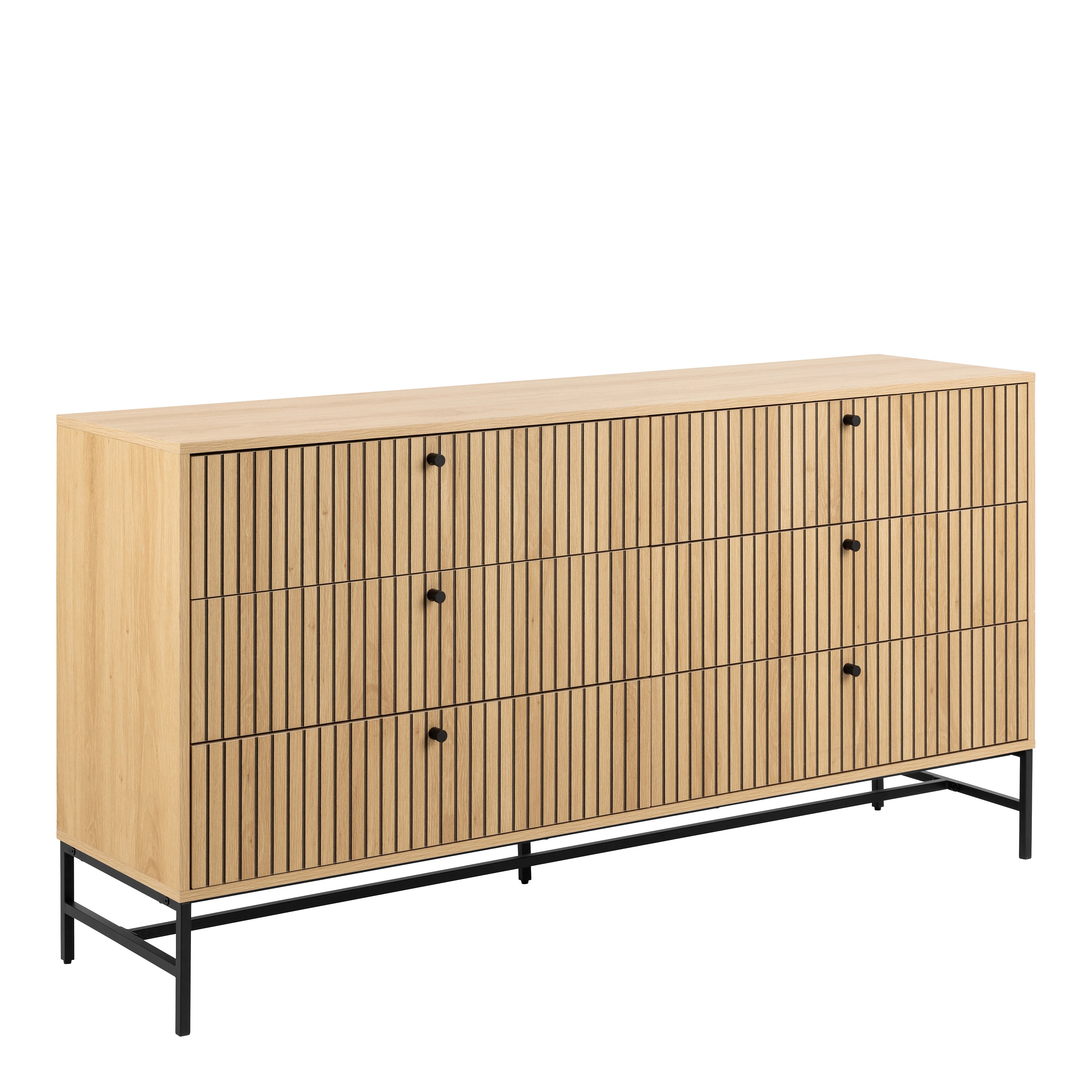 Albany Wide Chest of 6 Drawers in Oak/Black Legs – FTG