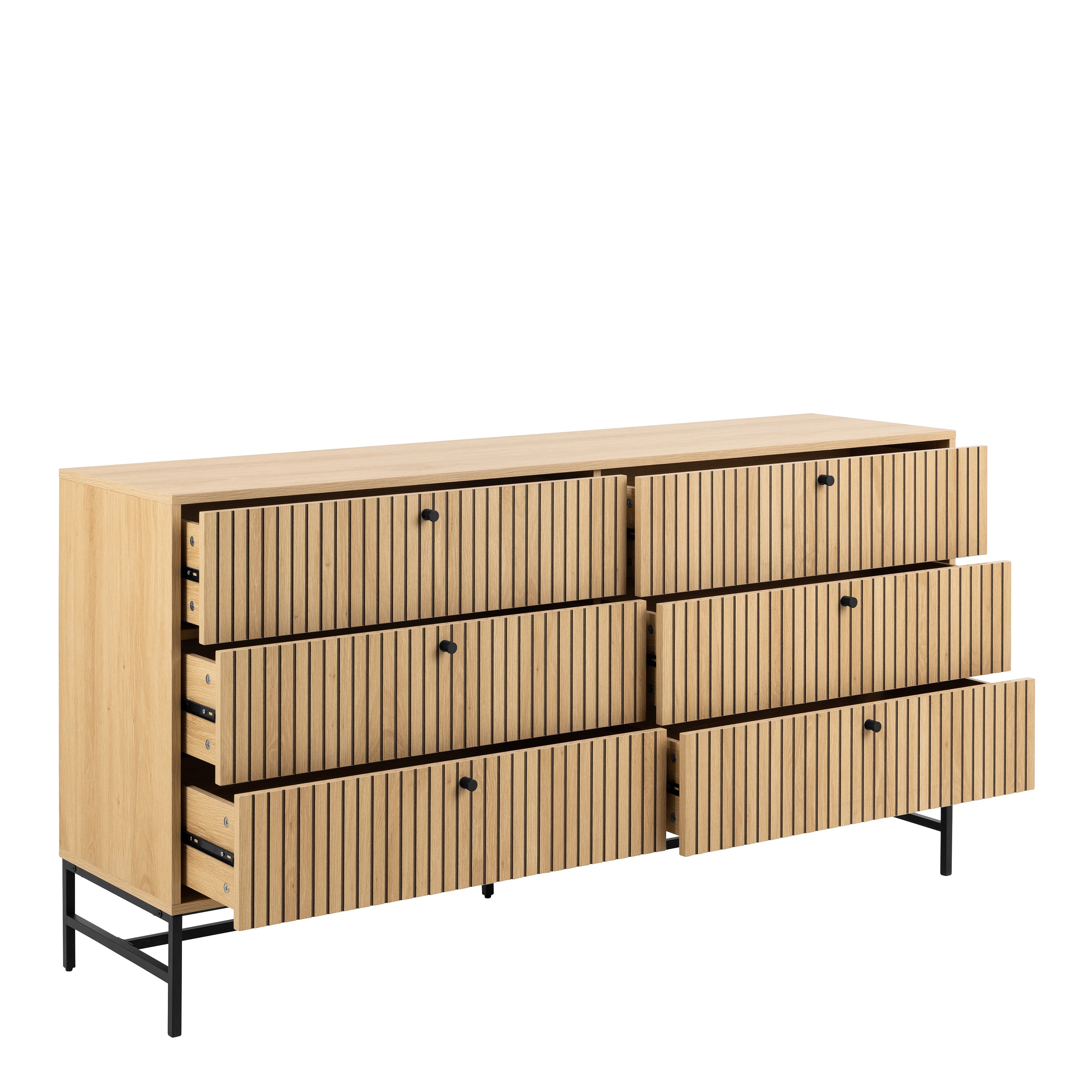 Albany Wide Chest of 6 Drawers in Oak/Black Legs – FTG, view 4