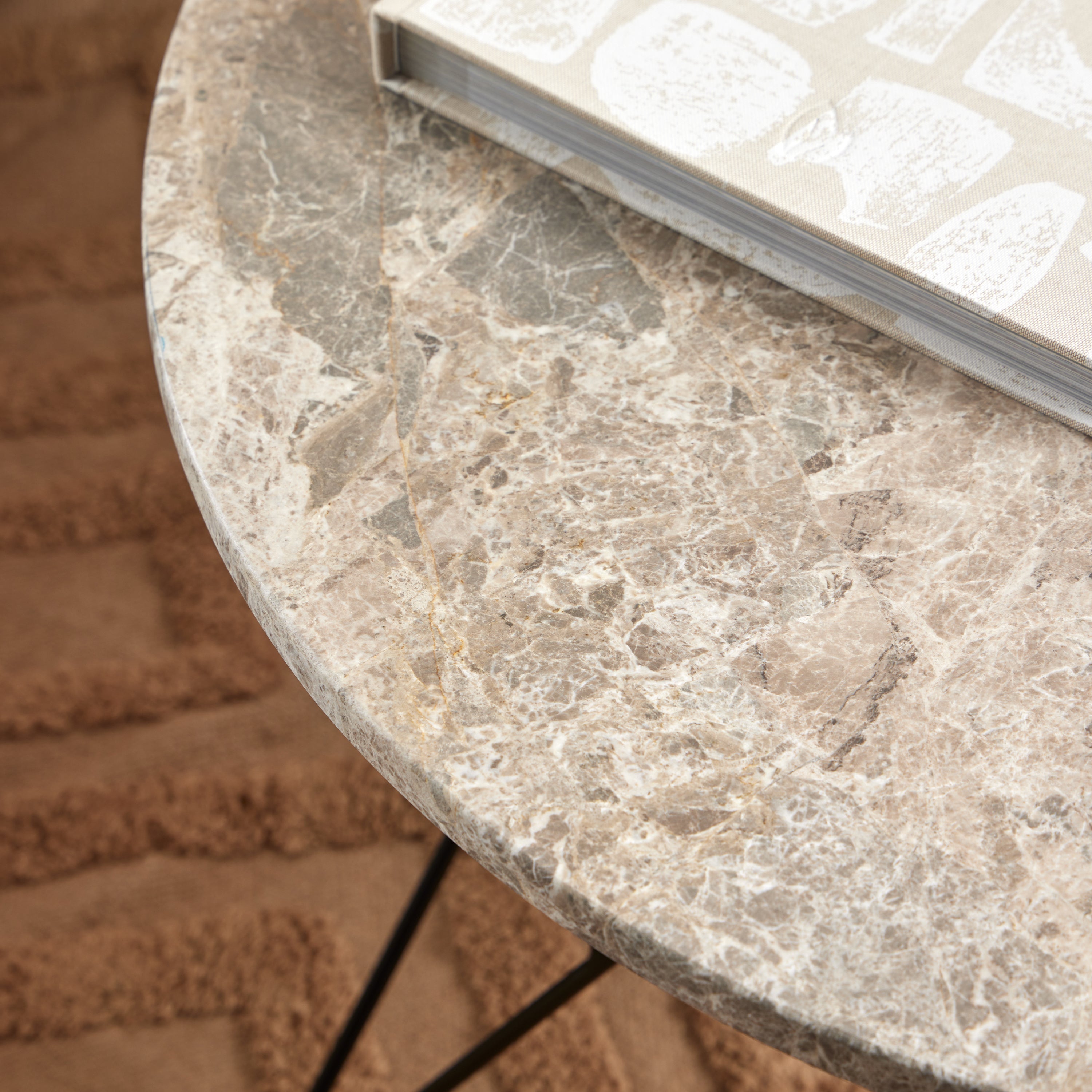 Prunus Round Coffee Table in Brown Marble and Matt Black Coated Steel Base 80x46.4cm – FTG, view 5