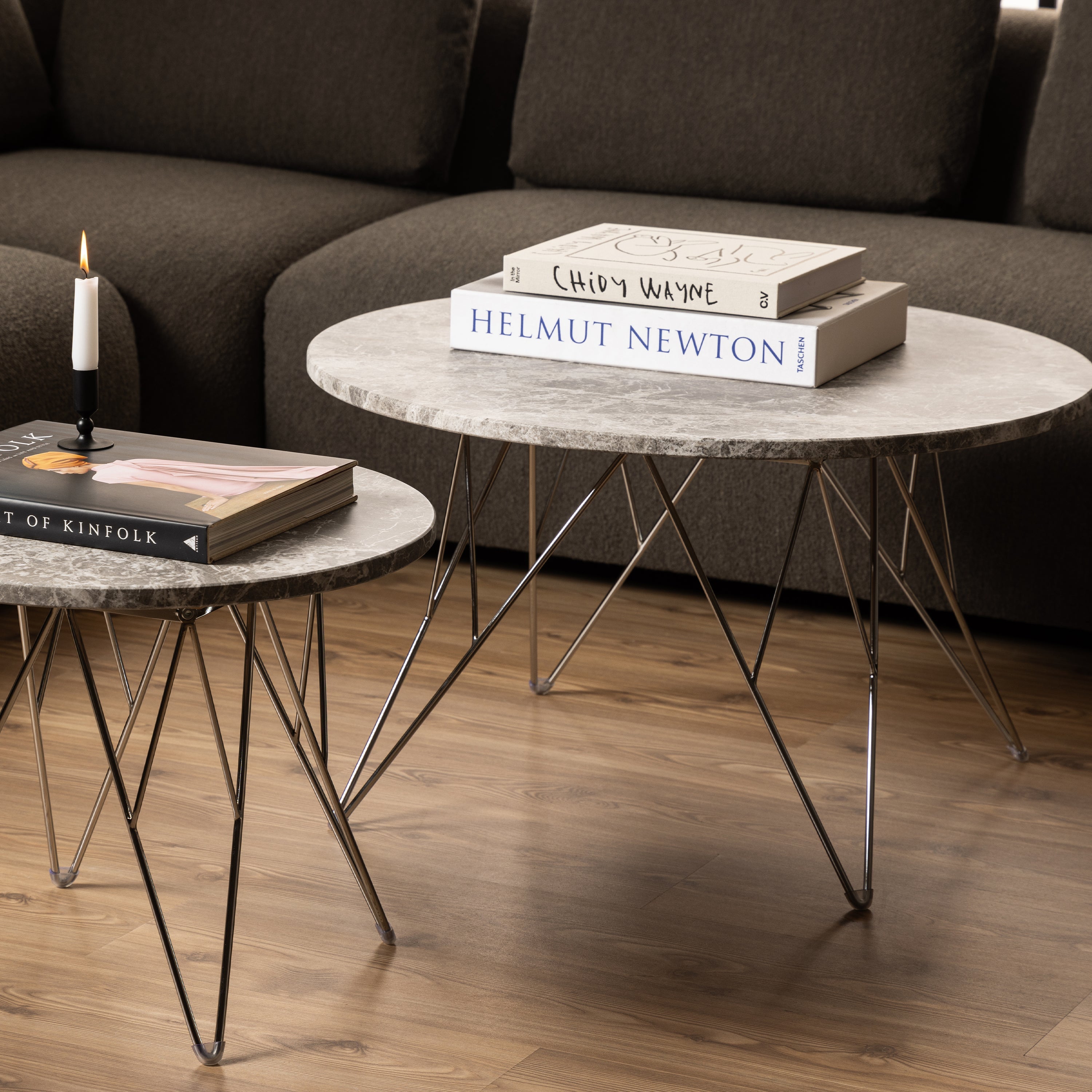 Prunus Round Coffee Table with Grey-Brown Marble Top – FTG, view 4