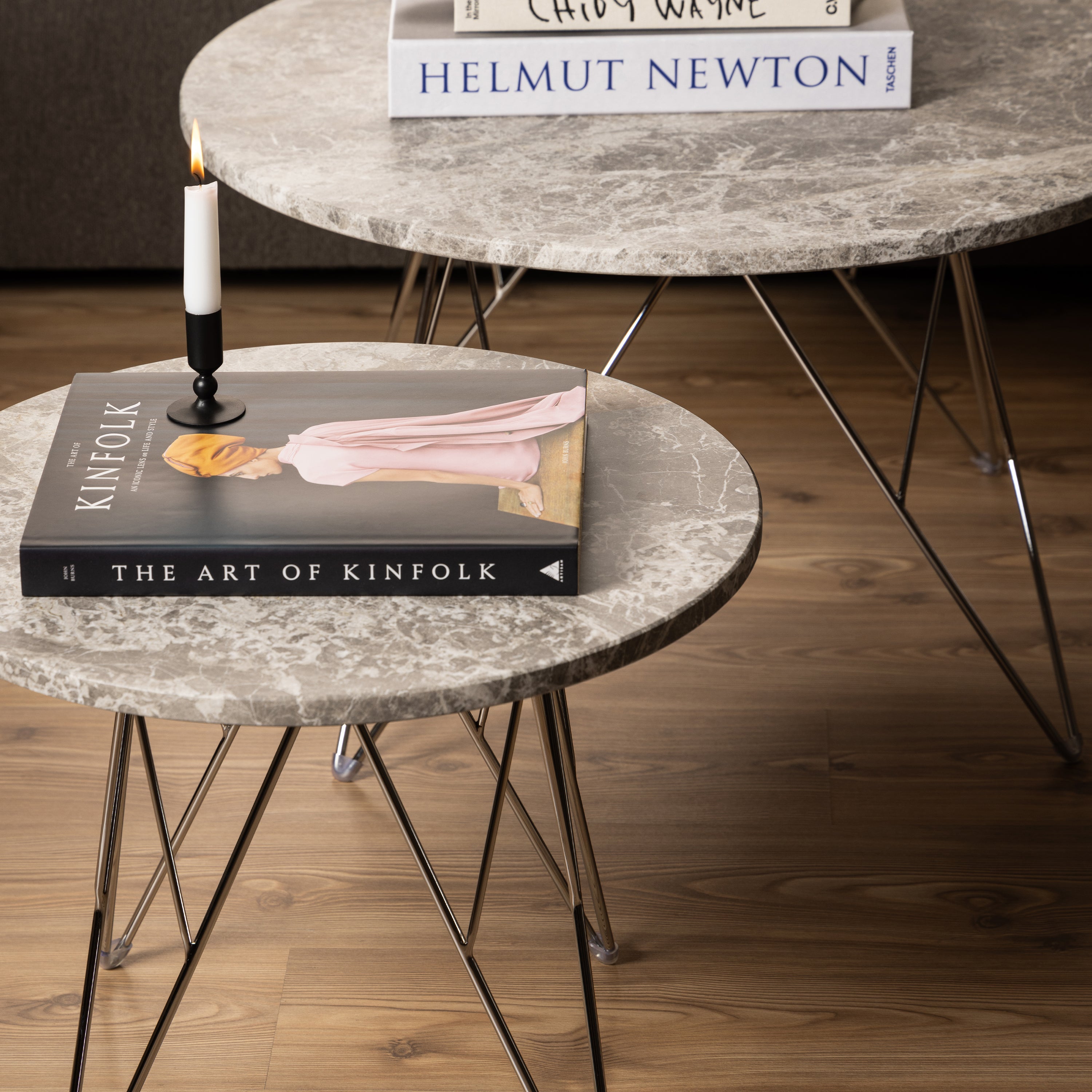 Prunus Round Coffee Table with Grey-Brown Marble Top – FTG, view 5
