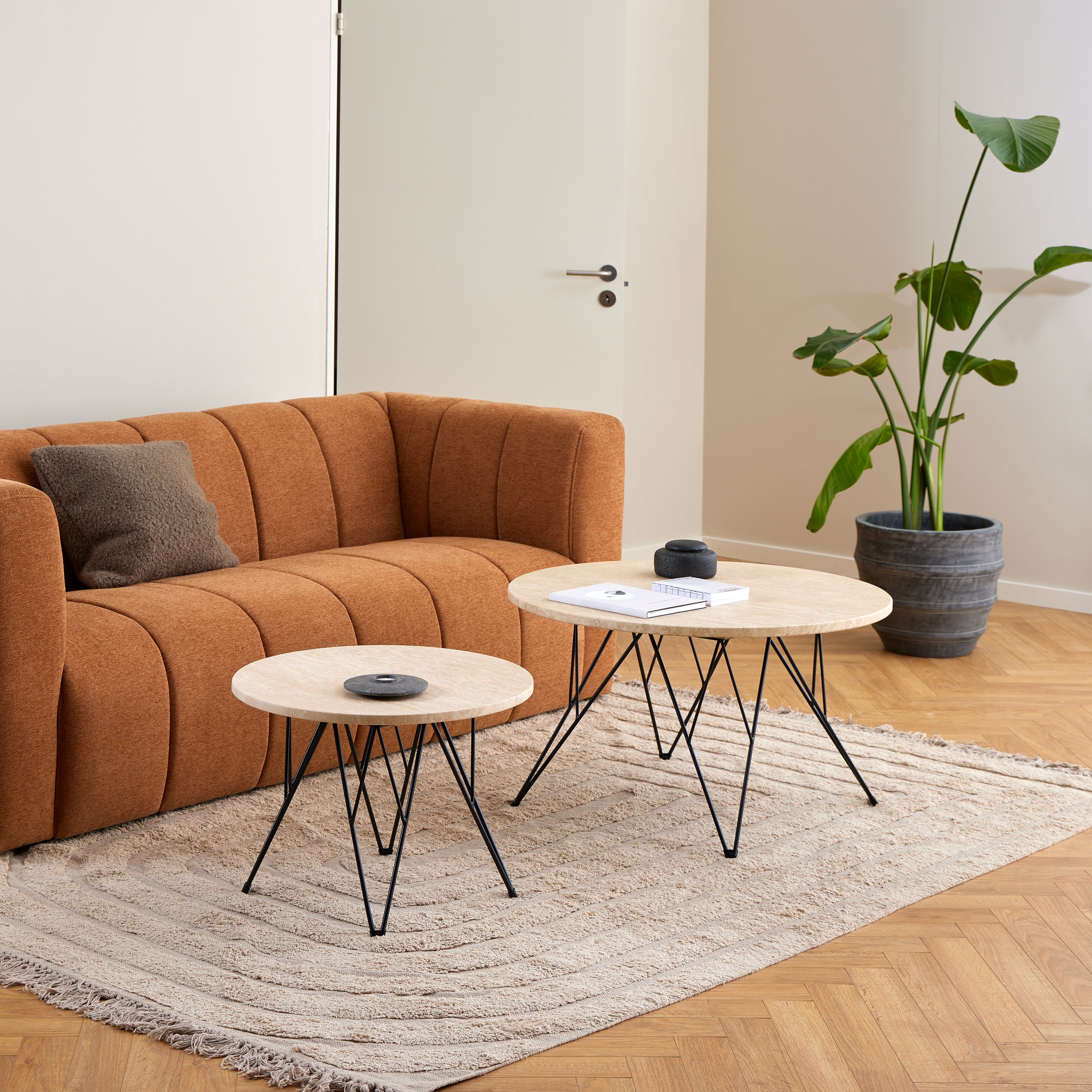 Prunus Round Coffee Table in Matt Beige and Matt Black Coated Steel Base 80x46.4cm – FTG, view 3