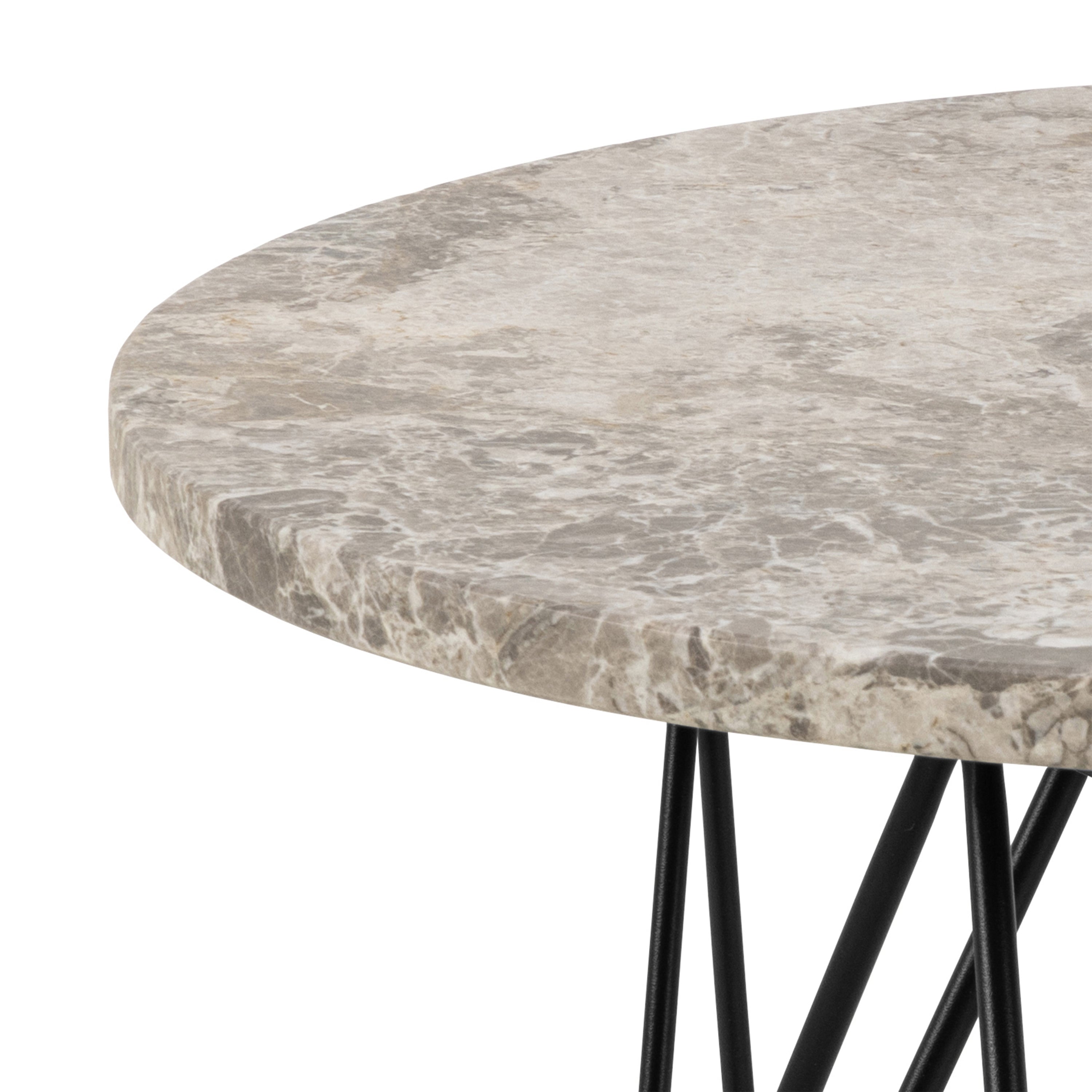 Prunus round Side Table in Grey Marble and Black Coated Steel Base 55x41.4cm – FTG, view 5