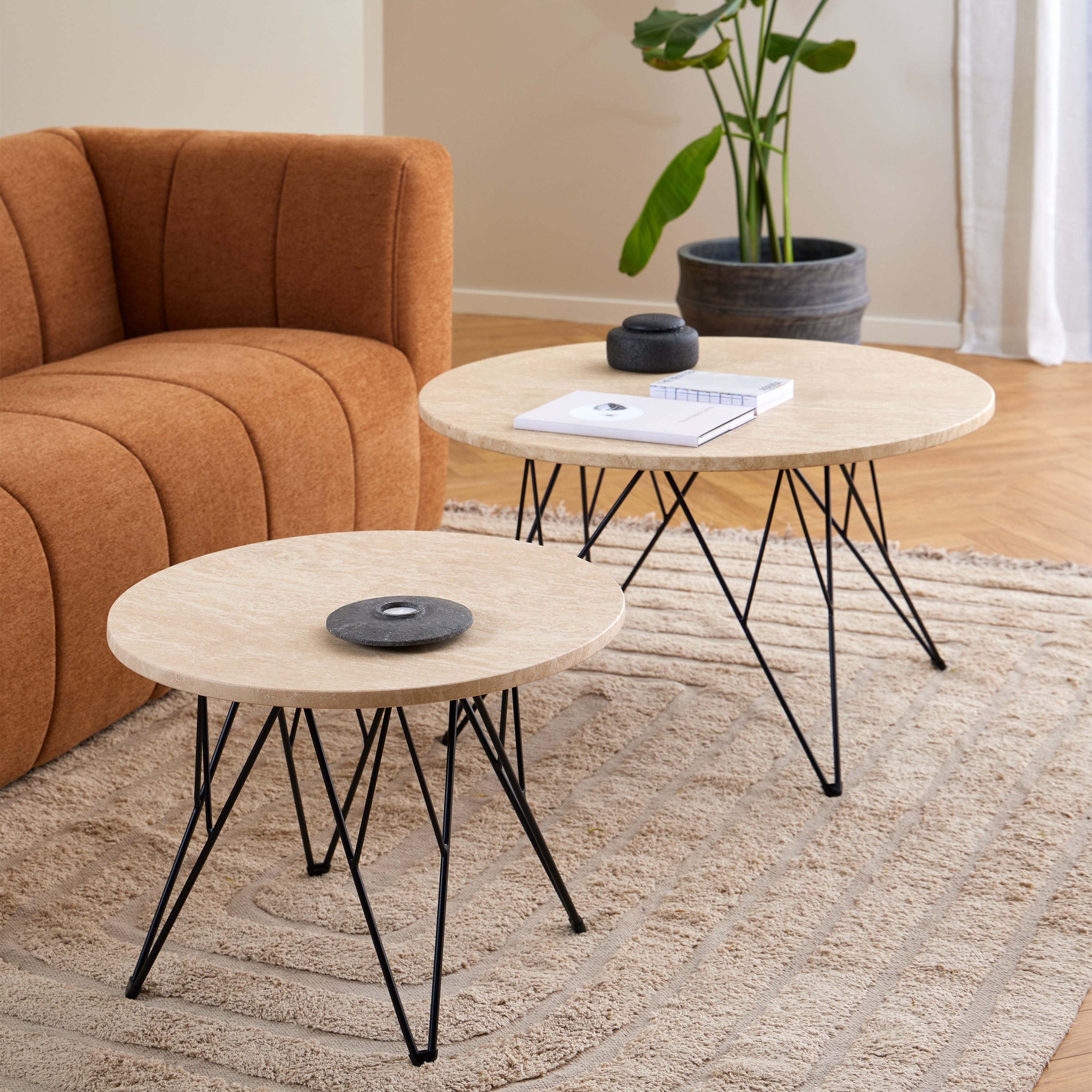 Prunus Round Side Table in Matt Beige and Black Coated Steel Base 55x41.4cm – FTG, view 4